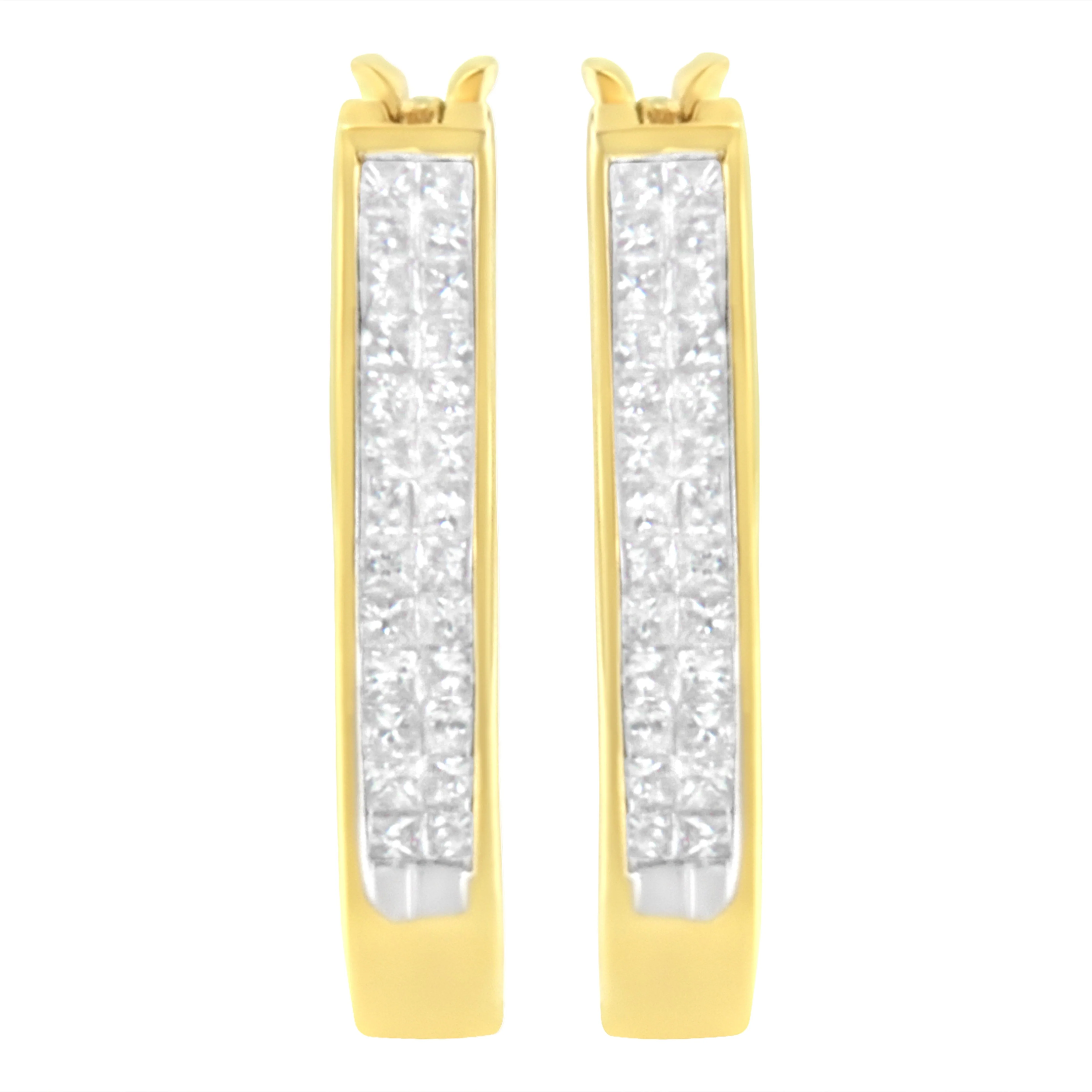10K Yellow Gold 1/2 Cttw Invisible Set Princess-cut Diamond Hoop Earrings (H-I Color, SI2-I1 Clarity) - Image 6