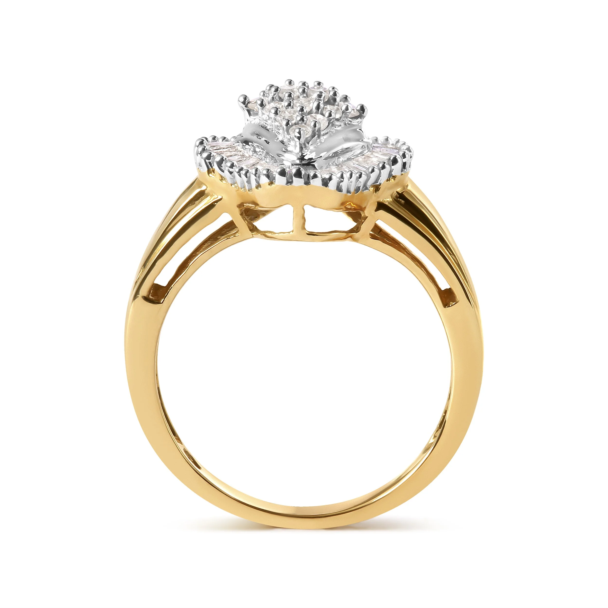 10K Yellow Gold 1/2 Cttw Round And Baguette-cut Diamond Rhombus Head and Halo Ring (I-J Color, I1-I2 Clarity) - Ring Size 7 - Image 2