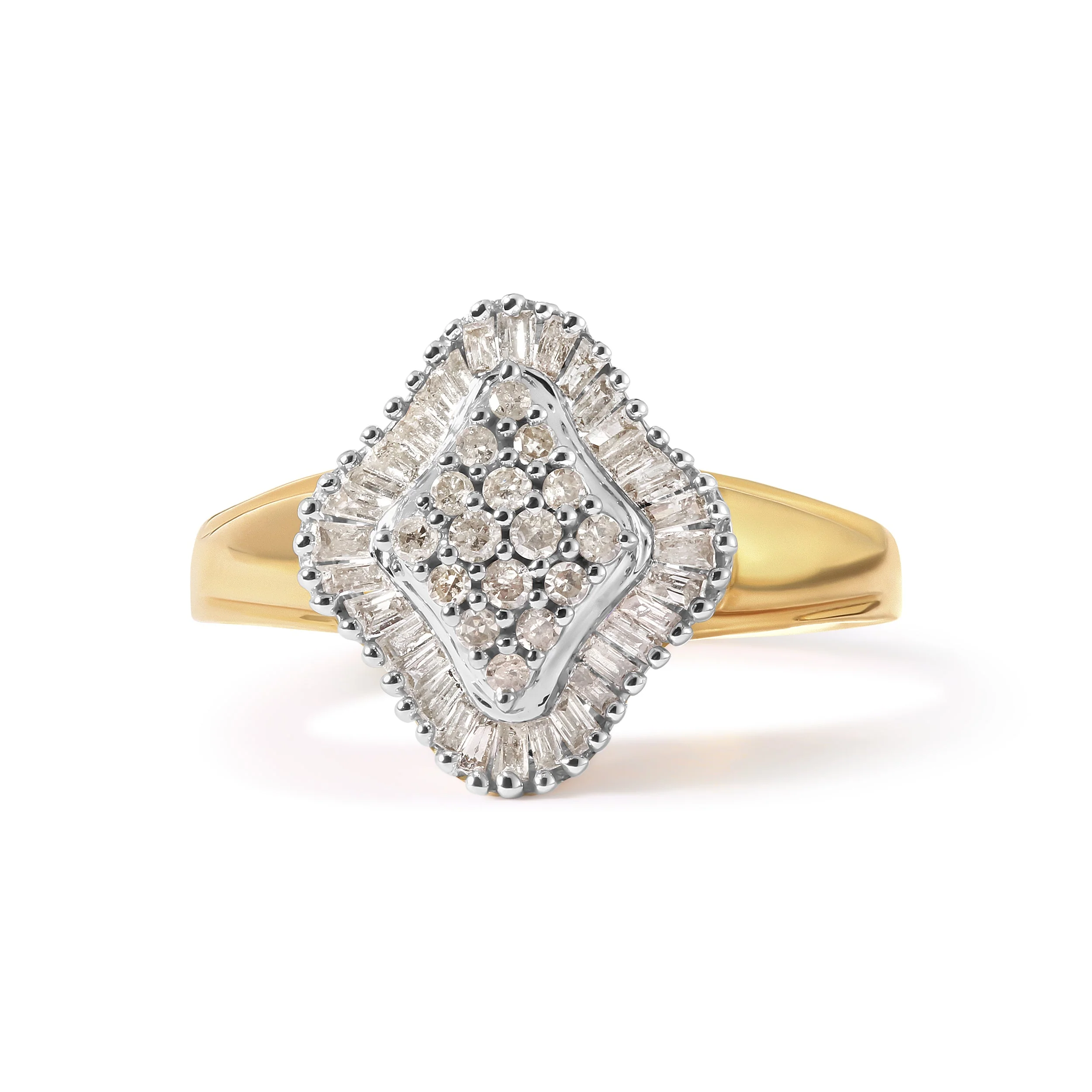 10K Yellow Gold 1/2 Cttw Round And Baguette-cut Diamond Rhombus Head and Halo Ring (I-J Color, I1-I2 Clarity) - Ring Size 7 - Image 4