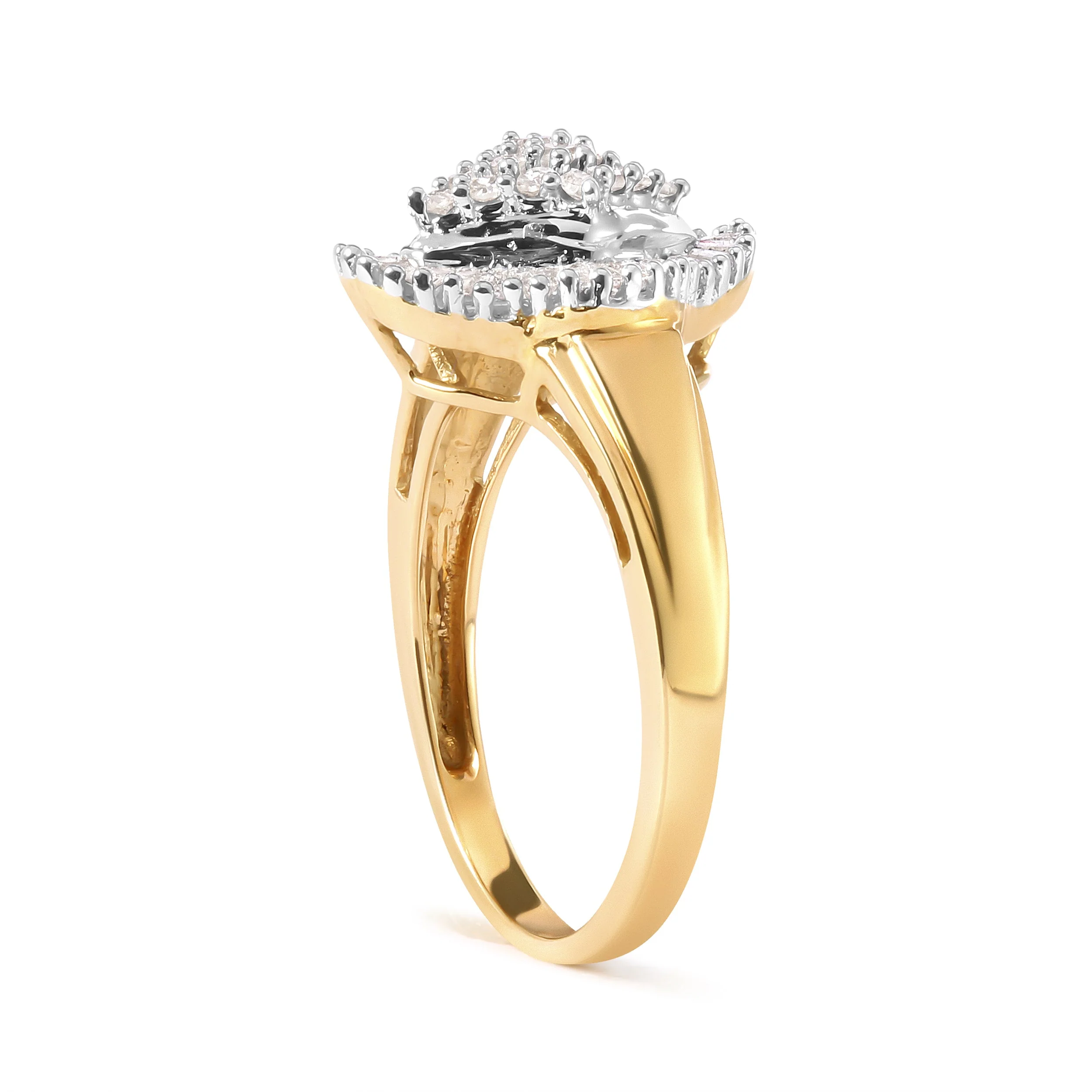 10K Yellow Gold 1/2 Cttw Round And Baguette-cut Diamond Rhombus Head and Halo Ring (I-J Color, I1-I2 Clarity) - Ring Size 7 - Image 8