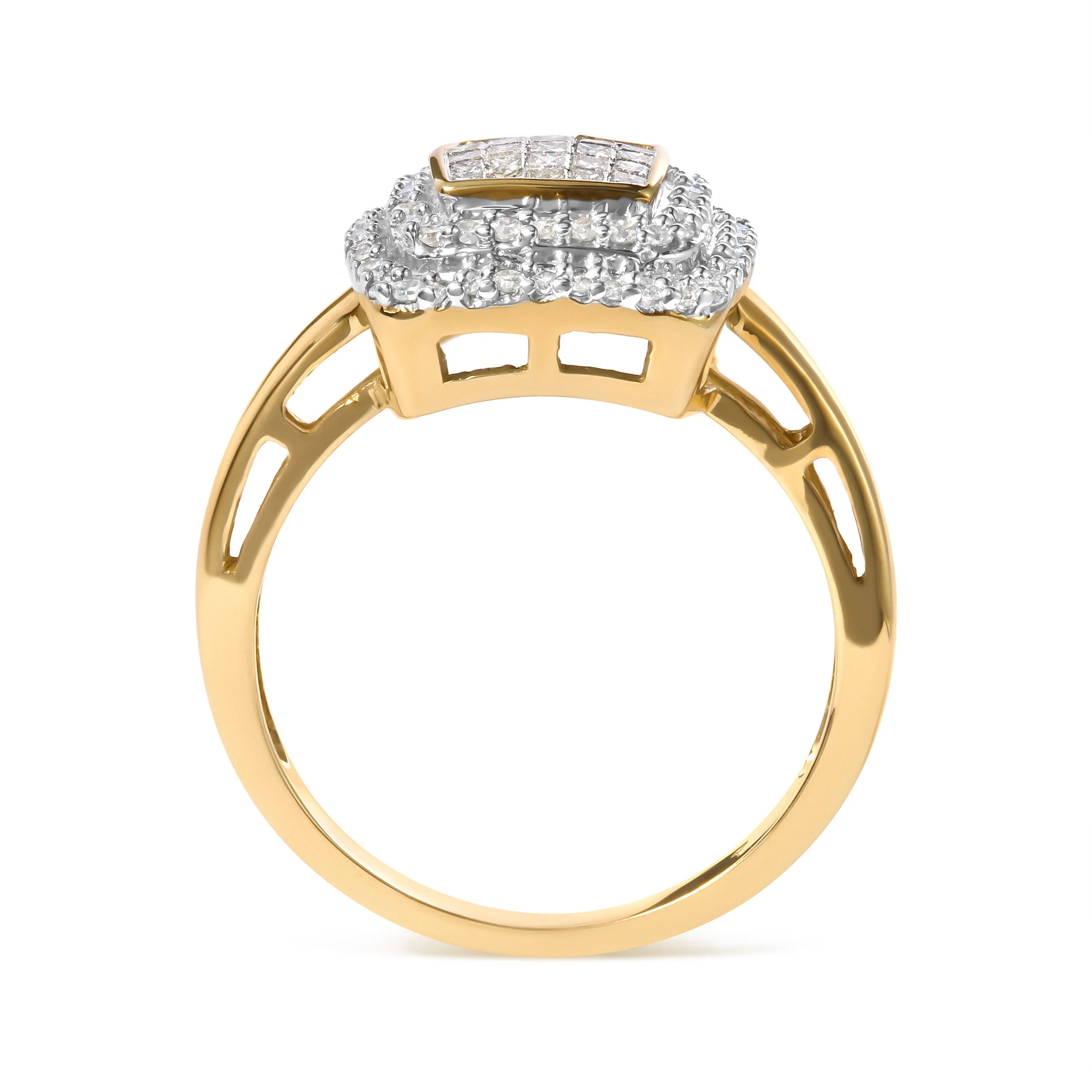10K Yellow Gold 1/2 cttw Round and Princess Diamond Composite Head and Halo Ring (H-I Color, SI1-SI2 Clarity) - Ring Size 7 - Image 2