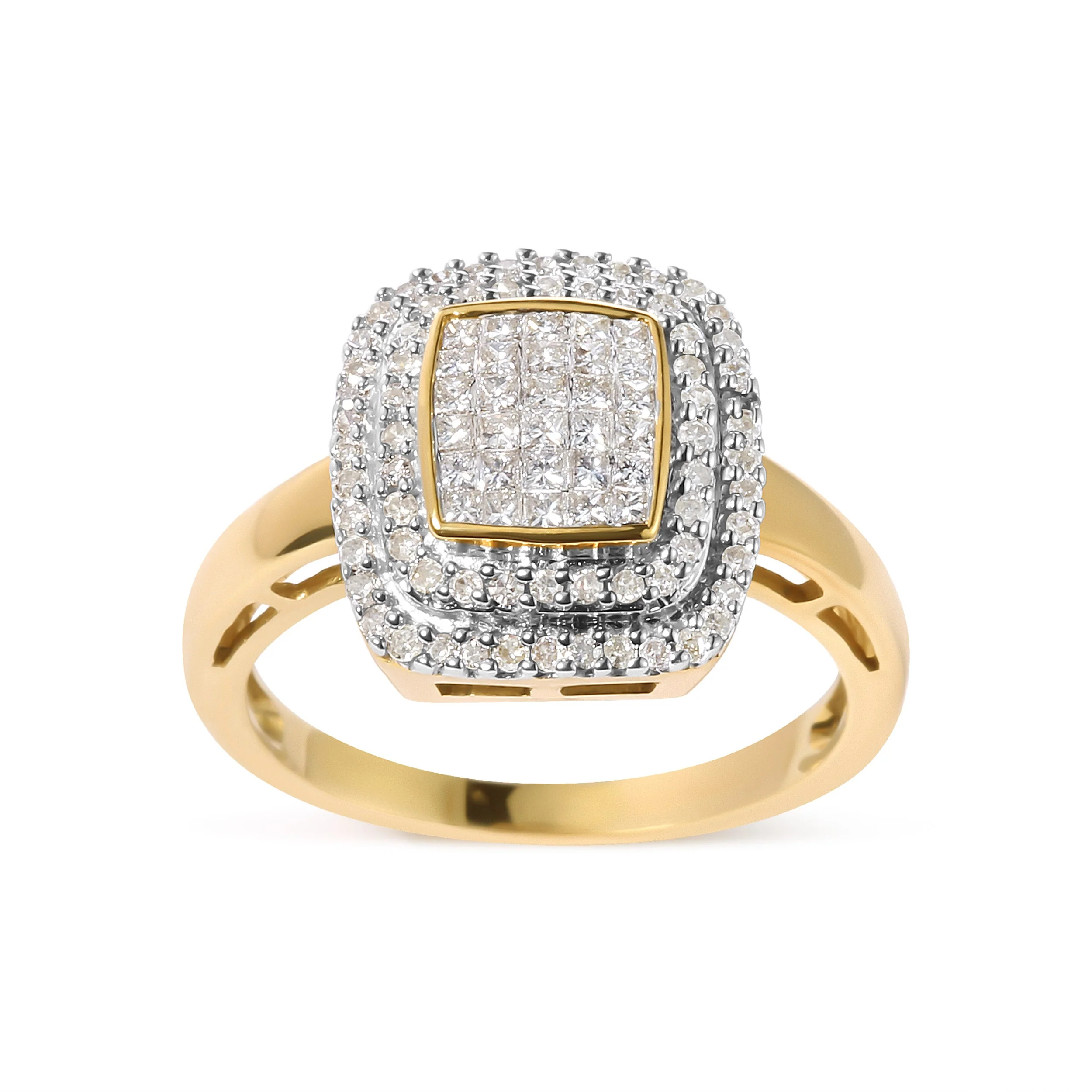 10K Yellow Gold 1/2 cttw Round and Princess Diamond Composite Head and Halo Ring (H-I Color, SI1-SI2 Clarity) - Ring Size 7 - Image 5