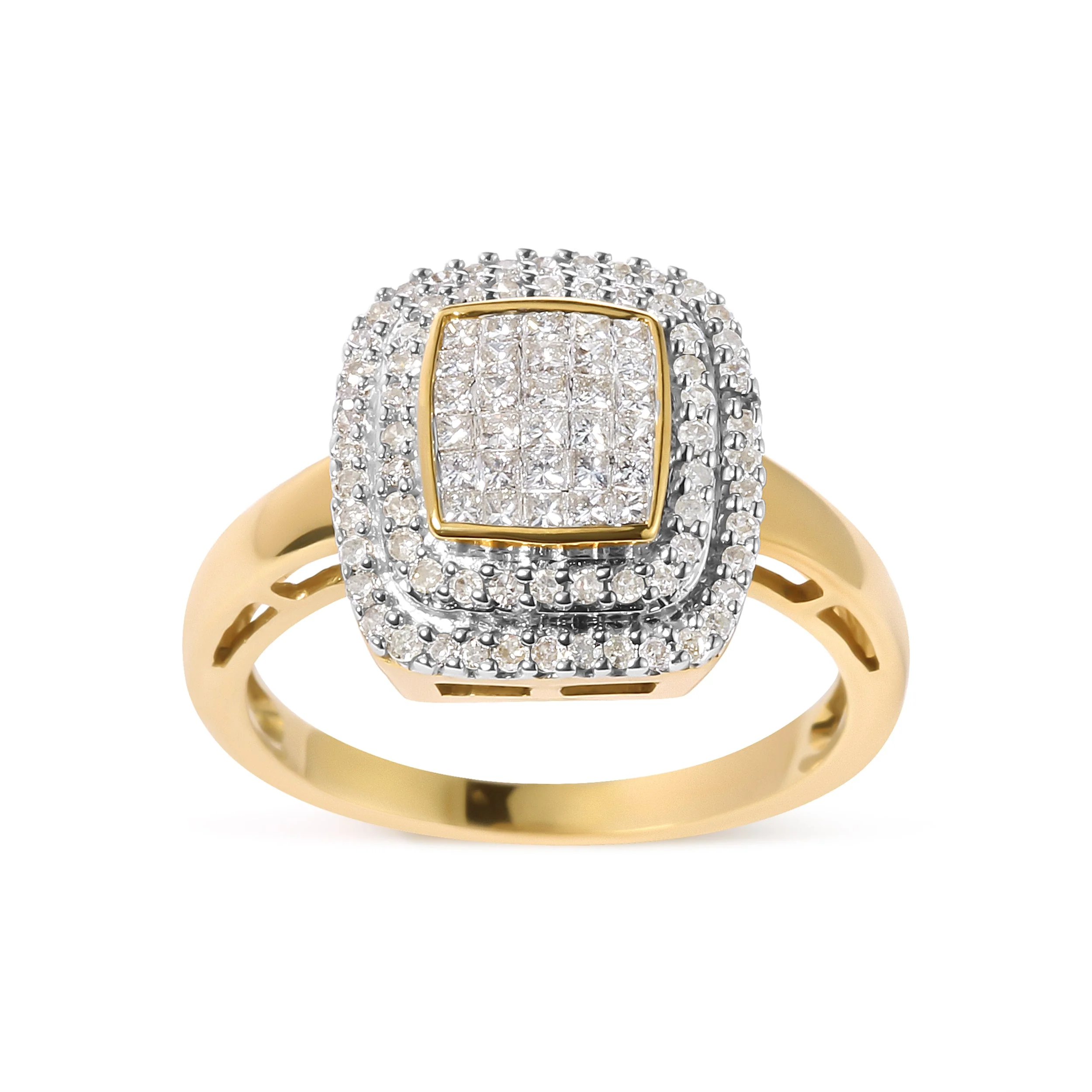 10K Yellow Gold 1/2 cttw Round and Princess Diamond Composite Head and Halo Ring (H-I Color, SI1-SI2 Clarity) - Ring Size 7 - Image 6