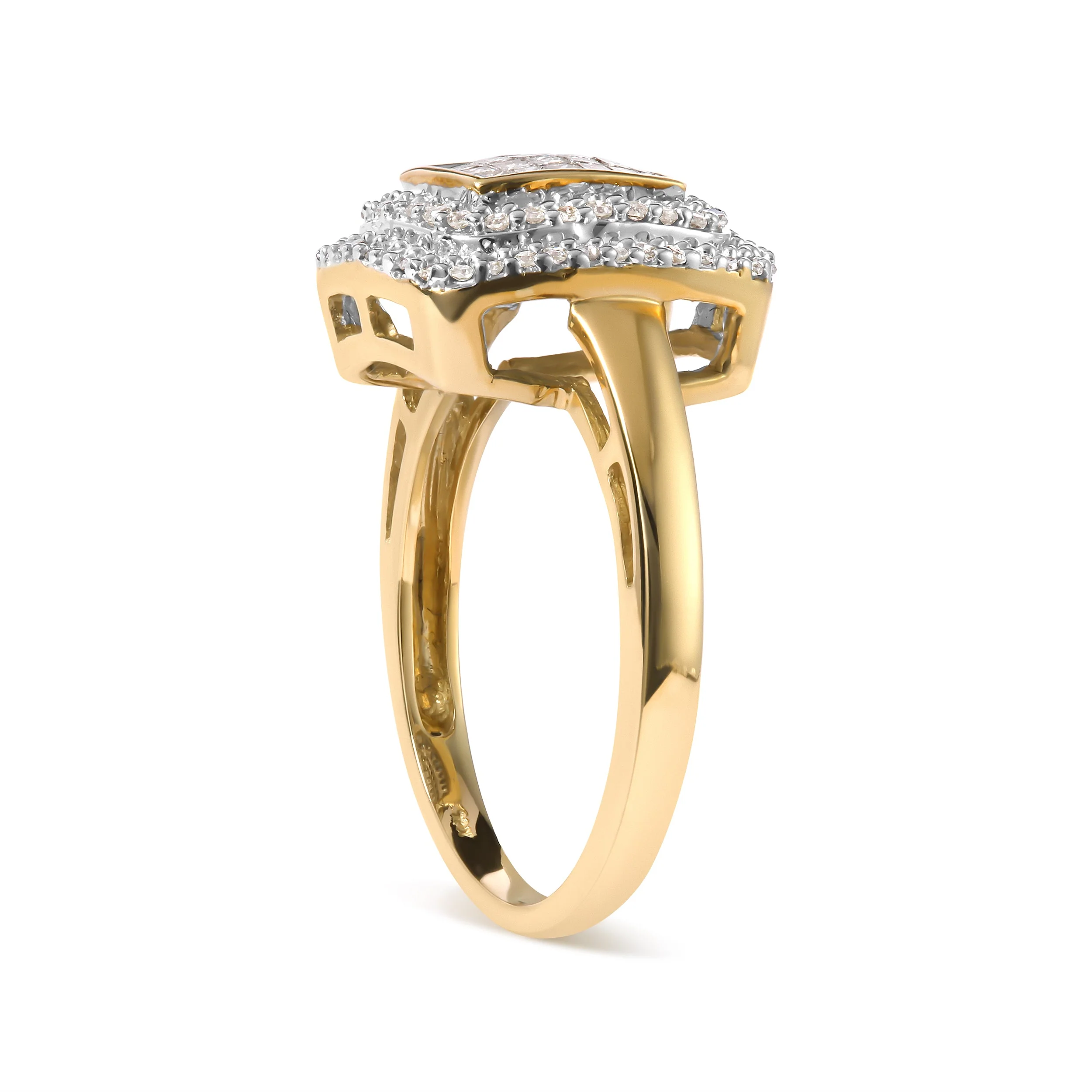 10K Yellow Gold 1/2 cttw Round and Princess Diamond Composite Head and Halo Ring (H-I Color, SI1-SI2 Clarity) - Ring Size 7 - Image 8