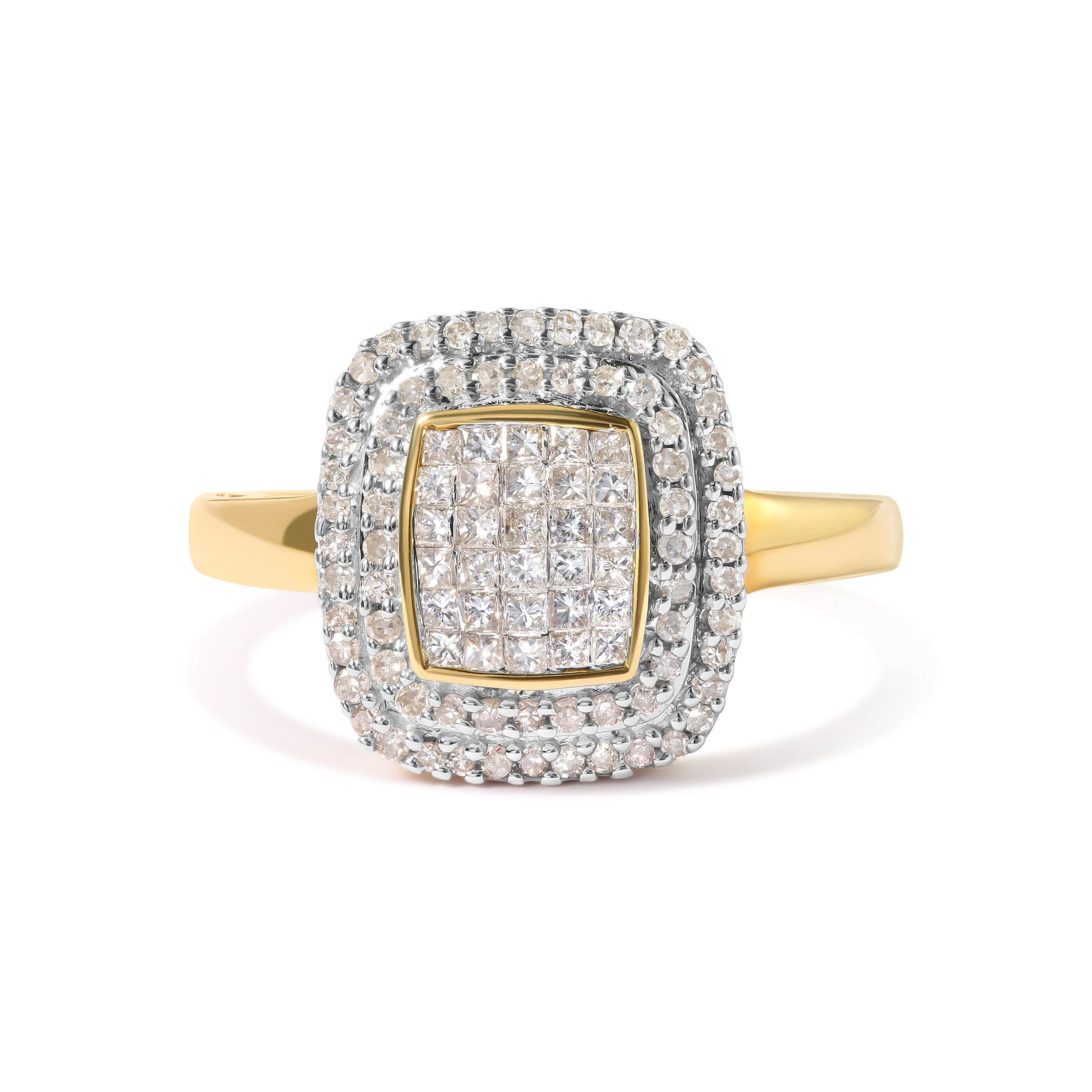 10K Yellow Gold 1/2 cttw Round and Princess Diamond Composite Head and Halo Ring (H-I Color, SI1-SI2 Clarity) - Ring Size 7 - Image 9