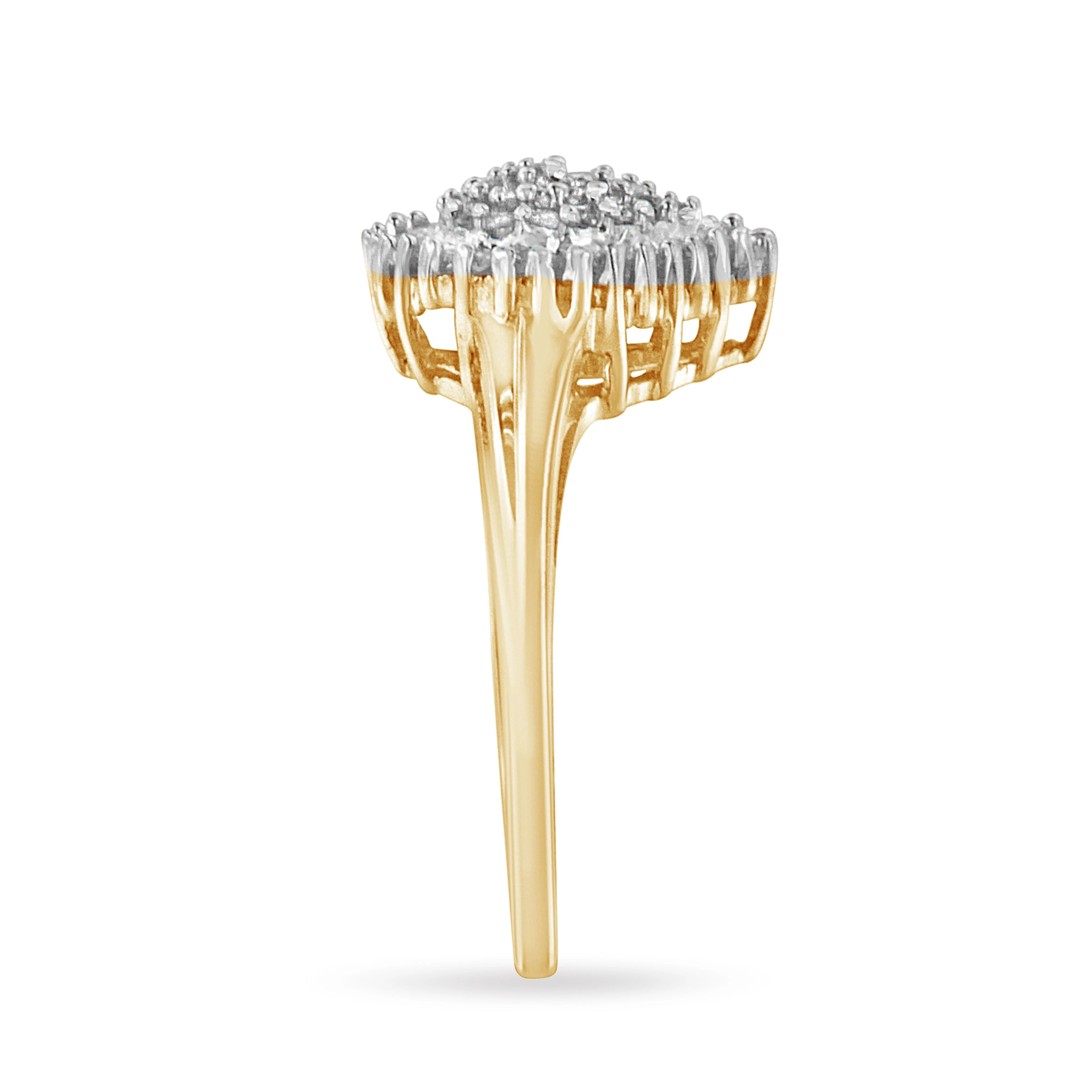 10K Yellow Gold 1/2 Cttw Round & Baguette Cut Diamond Pear Shaped Domed Pavé Cluster with Halo Cocktail Ring (J-K Color, I1-I2 Clarity) - Size 4-1/4 - Image 10