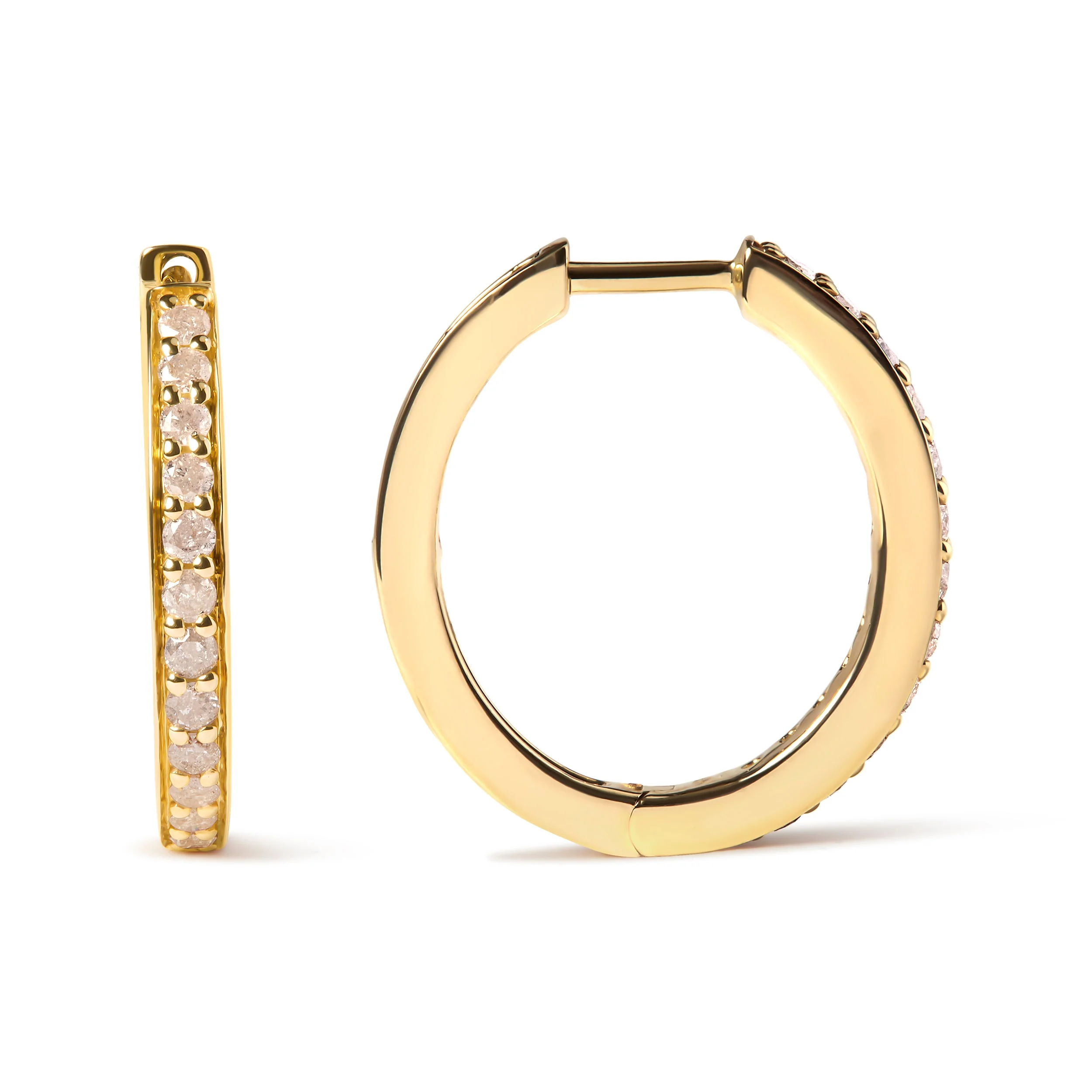 10K Yellow Gold 1/2 Cttw Round-Cut Diamond Hoop Earrings (I-J Color, I2-I3 Clarity) - Image 7