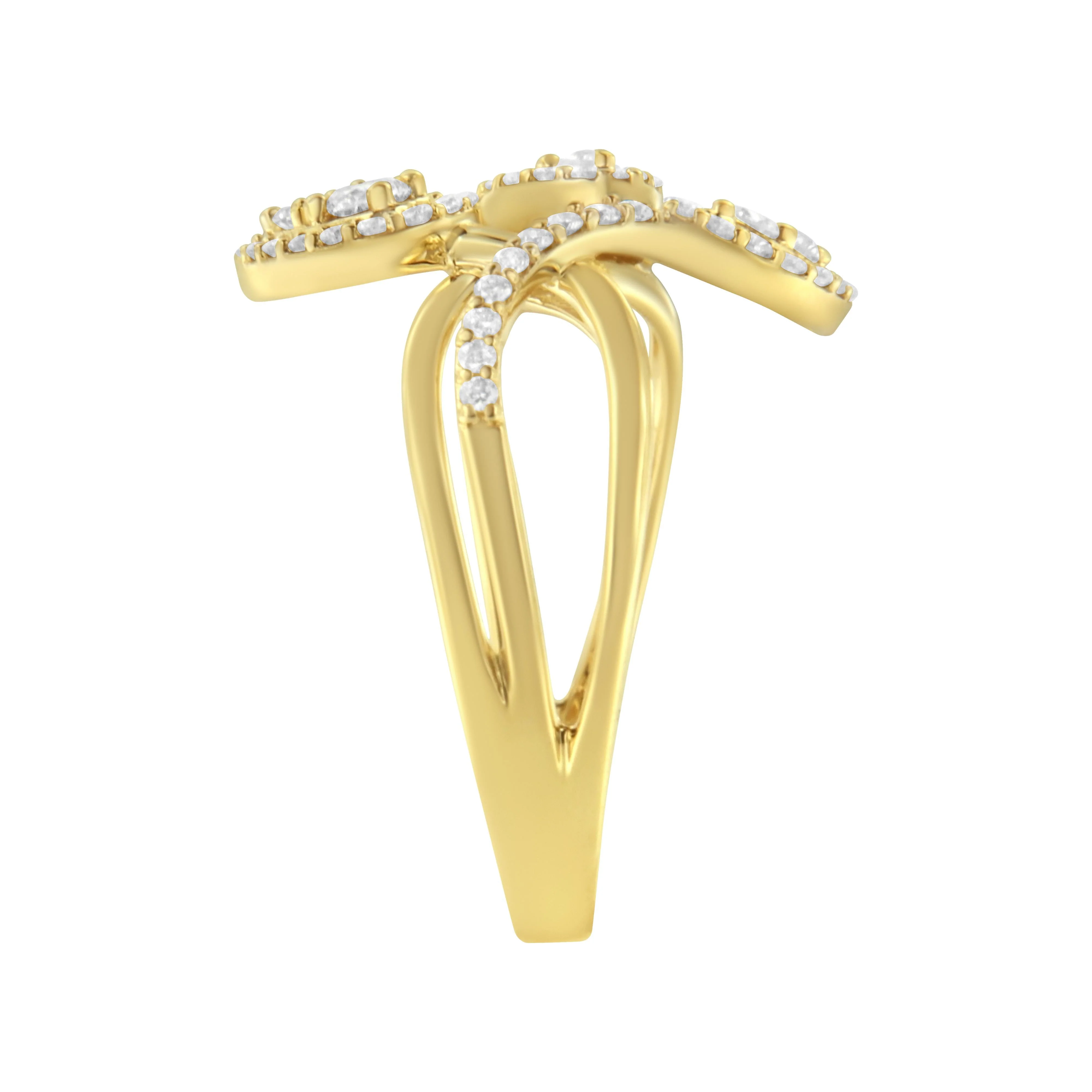 10K Yellow Gold 1/2 Cttw Round-Cut Diamond Layered Crossover Triple Leaf Bypass Ring (I-J Color, I1-I2 Clarity) - Size 7 - Image 5