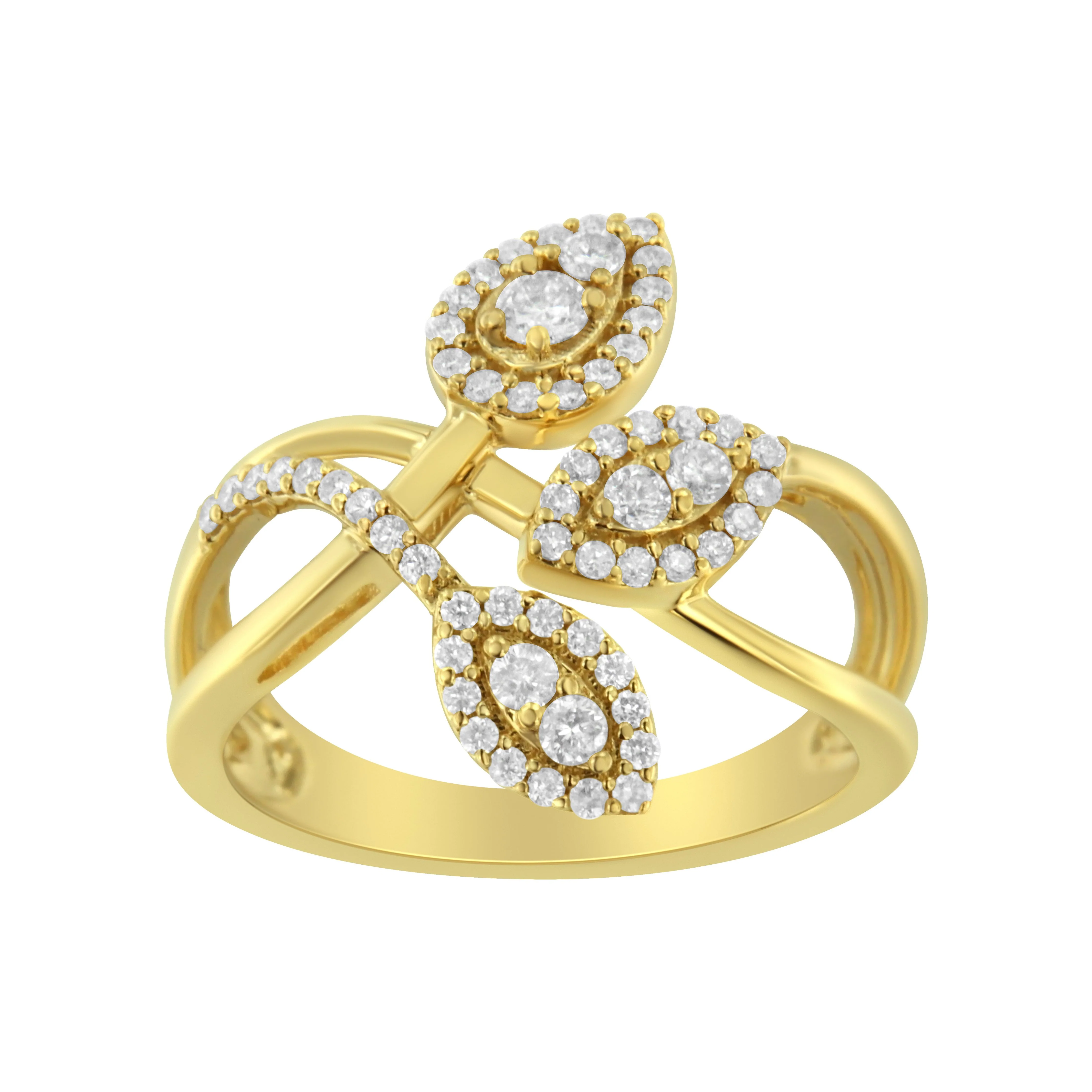 10K Yellow Gold 1/2 Cttw Round-Cut Diamond Layered Crossover Triple Leaf Bypass Ring (I-J Color, I1-I2 Clarity) - Size 7 - Image 7