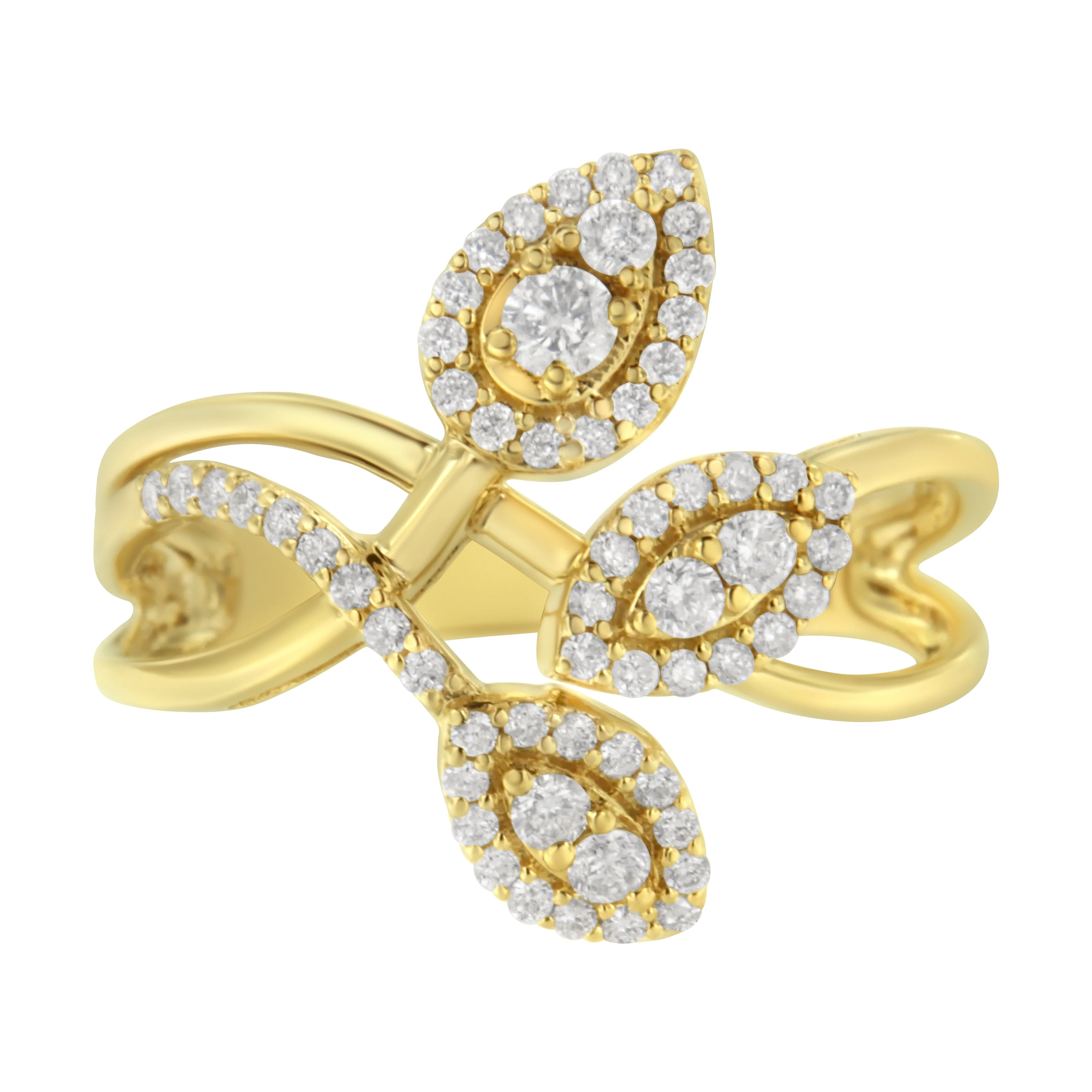 10K Yellow Gold 1/2 Cttw Round-Cut Diamond Layered Crossover Triple Leaf Bypass Ring (I-J Color, I1-I2 Clarity) - Size 7 - Image 8