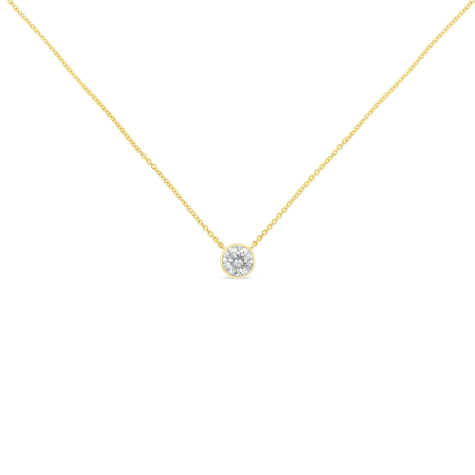 10K Yellow Gold 1/3 Carat Round Brilliant-Cut Diamond Modern Bezel-Set Solitaire 16"-18" Pendant Necklace (H-I Color, SI2-I1 Clarity) - Image 2