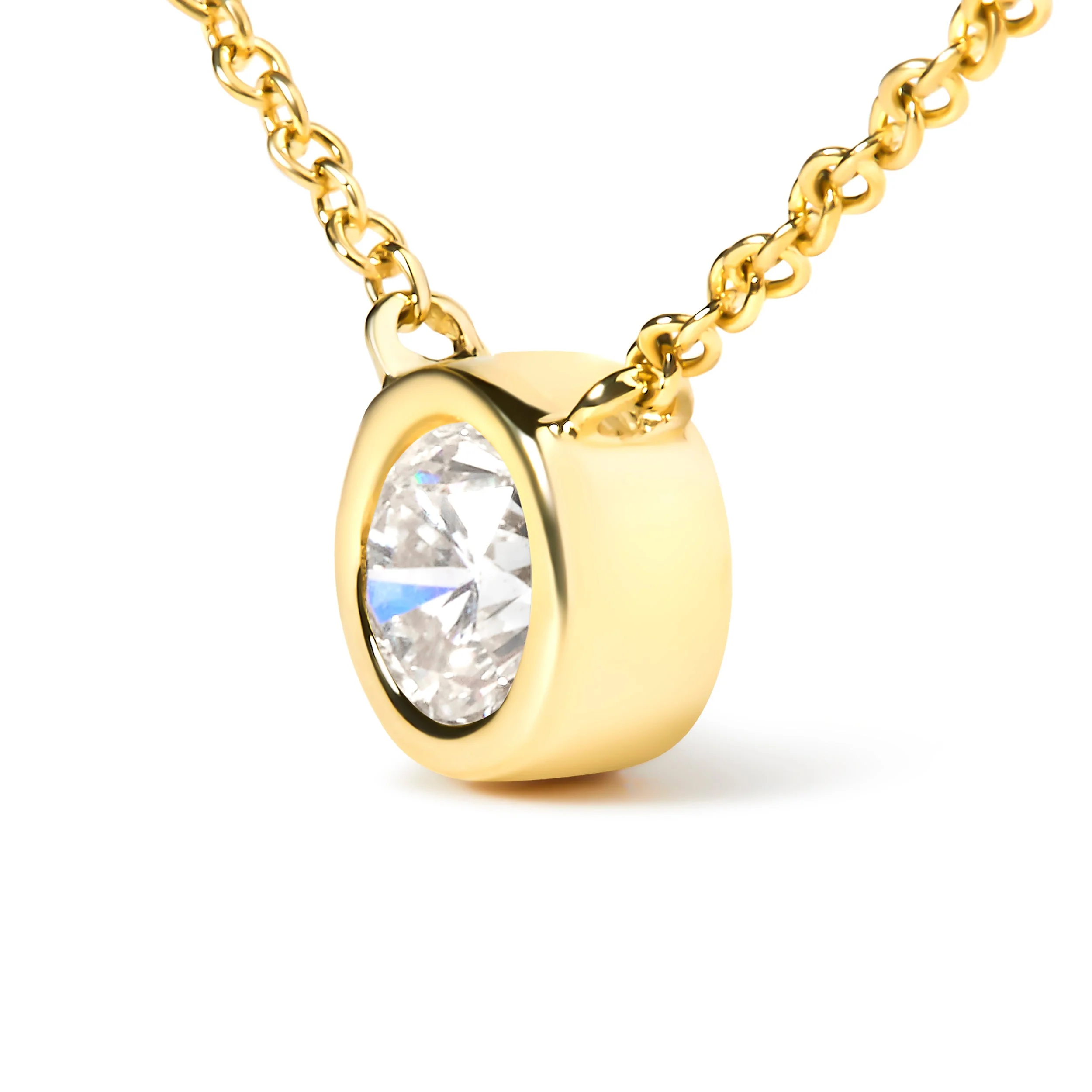 10K Yellow Gold 1/3 Carat Round Brilliant-Cut Diamond Modern Bezel-Set Solitaire 16"-18" Pendant Necklace (H-I Color, SI2-I1 Clarity) - Image 5