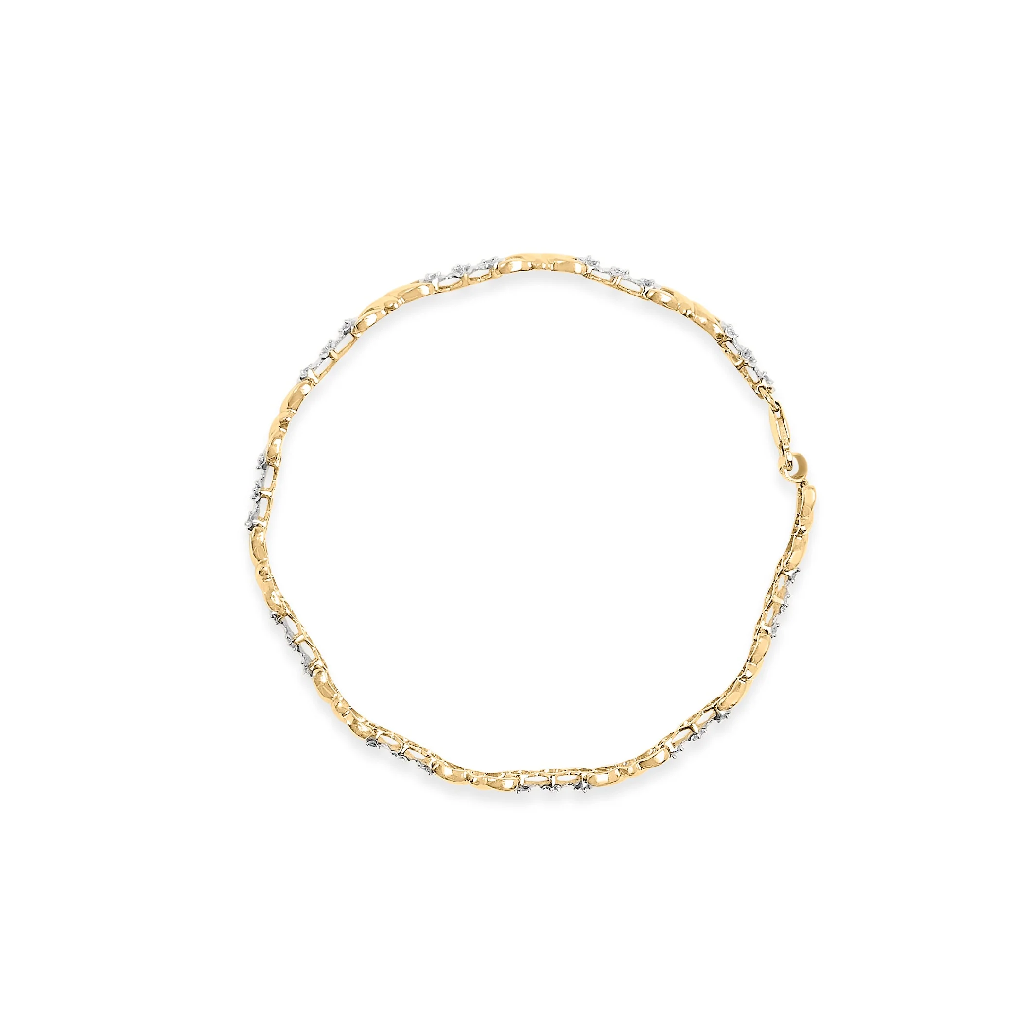 10k Yellow Gold 1/3 Cttw Diamond 3 Stone and X-Link Bracelet (I-J Color, I1-I2 Clarity) - 7.50" Inches - Image 3
