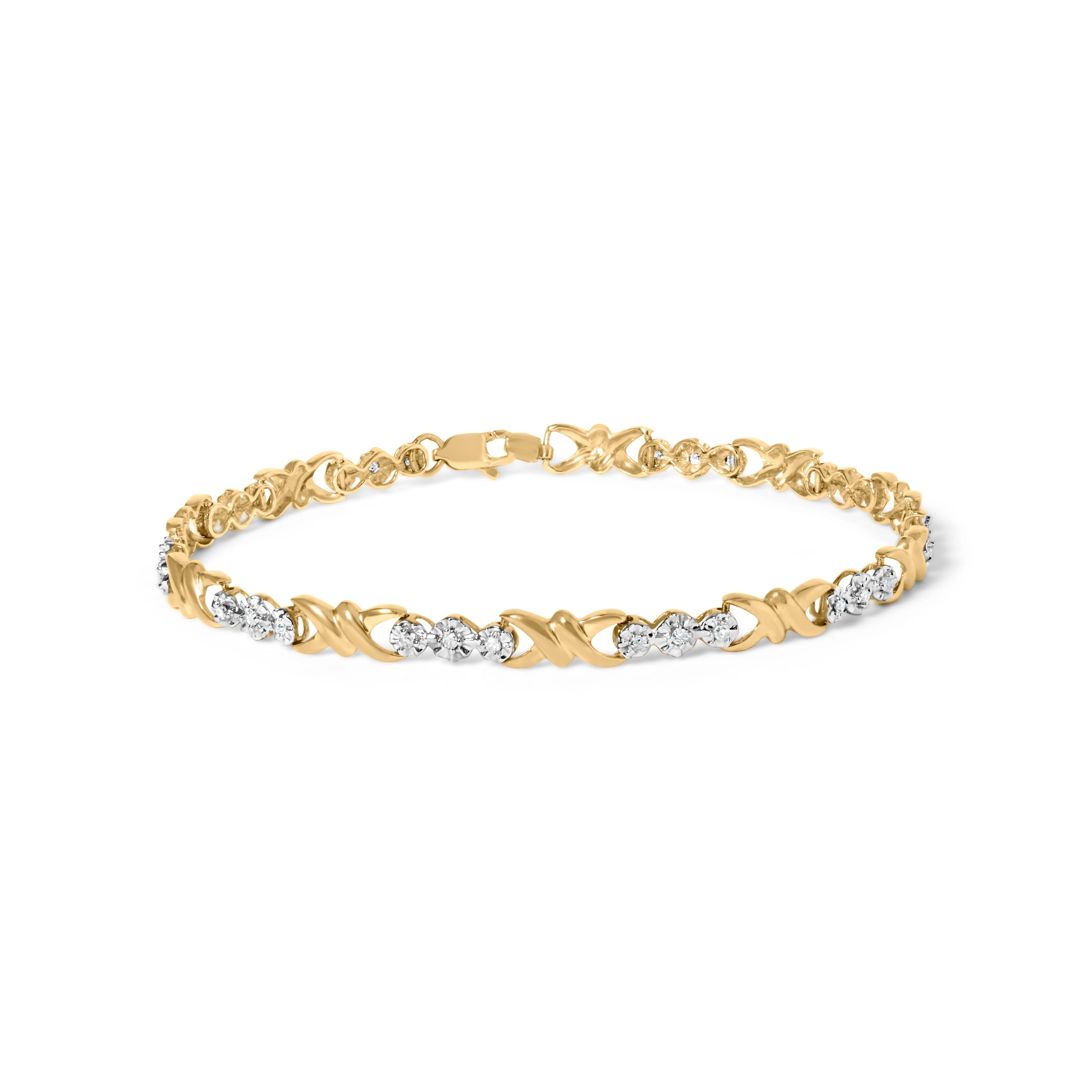 10k Yellow Gold 1/3 Cttw Diamond 3 Stone and X-Link Bracelet (I-J Color, I1-I2 Clarity) - 7.50" Inches - Image 5
