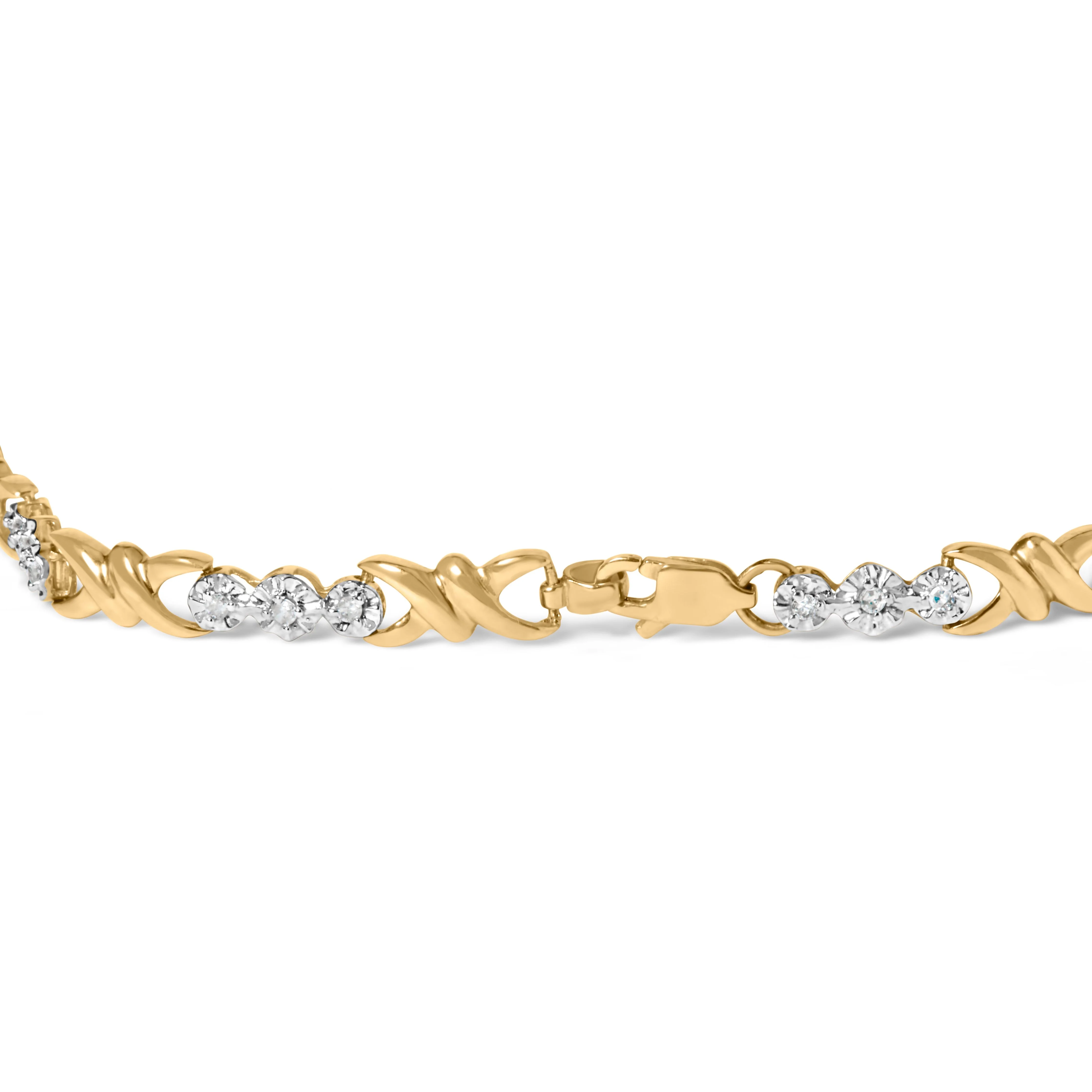 10k Yellow Gold 1/3 Cttw Diamond 3 Stone and X-Link Bracelet (I-J Color, I1-I2 Clarity) - 7.50" Inches - Image 6