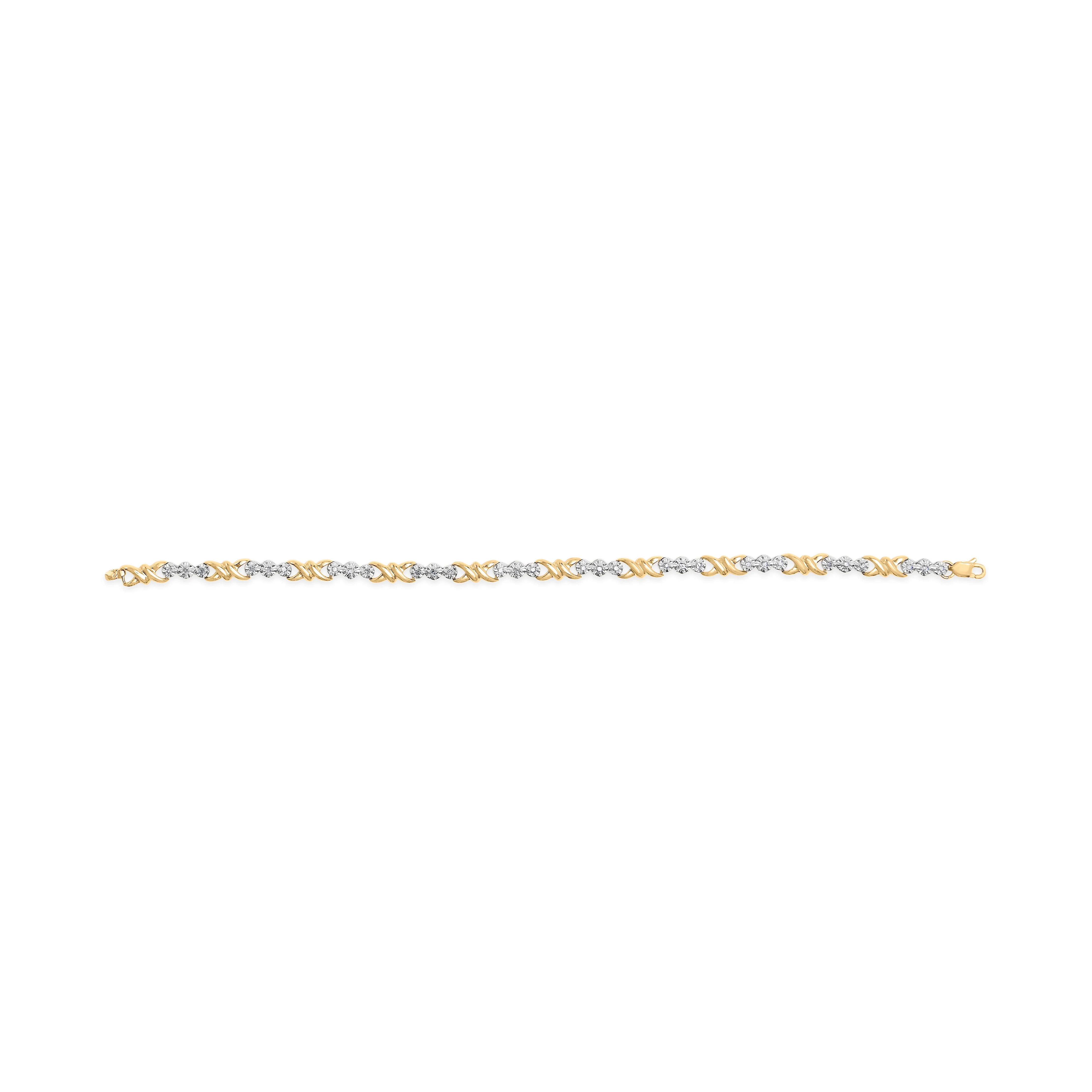10k Yellow Gold 1/3 Cttw Diamond 3 Stone and X-Link Bracelet (I-J Color, I1-I2 Clarity) - 7.50" Inches - Image 8