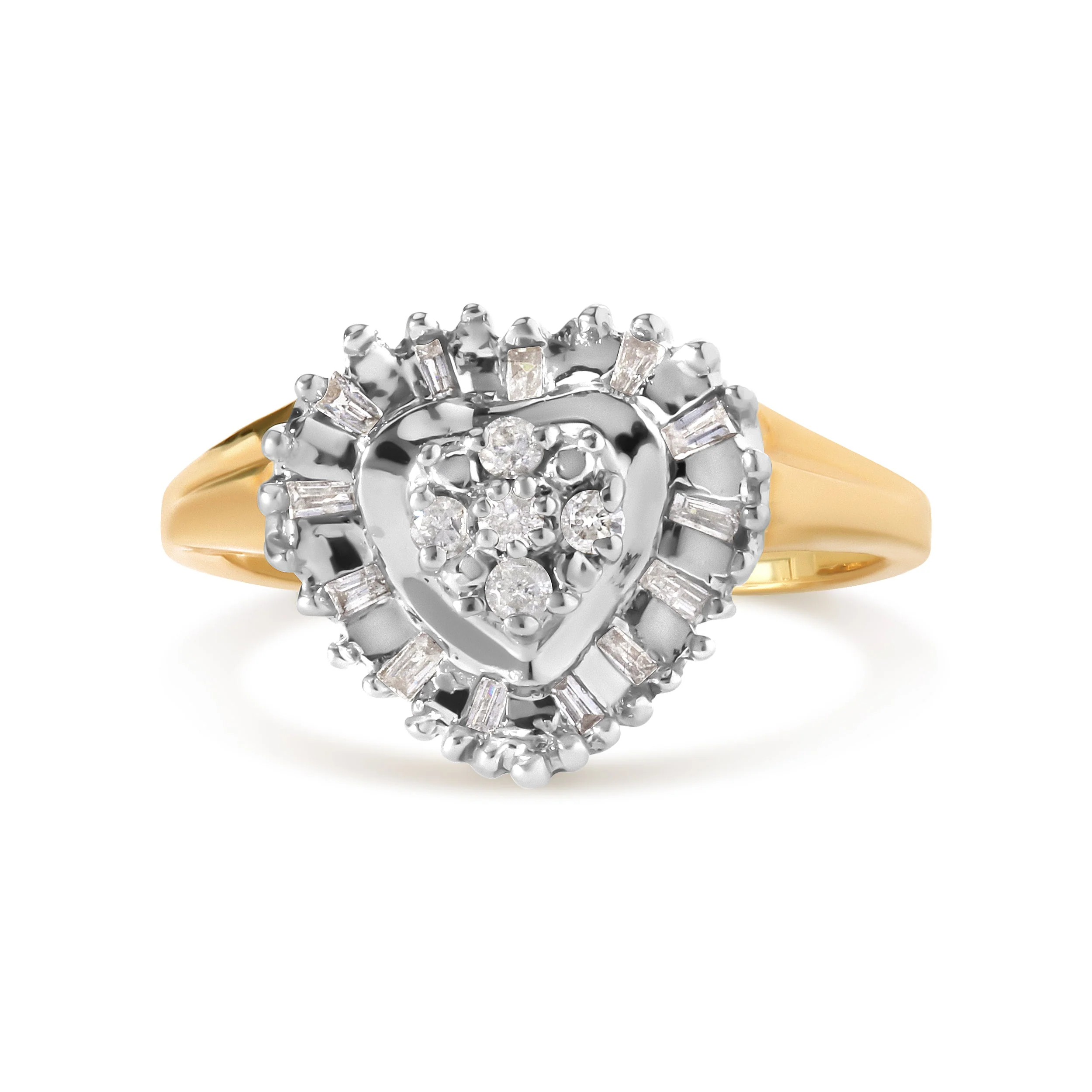 10K Yellow Gold 1/4 Cttw Round and Baguette cut Diamond Heart Shape Ballerina Ring (H-I Color, I1-I2 Clarity) - Ring Size 7 - Image 4