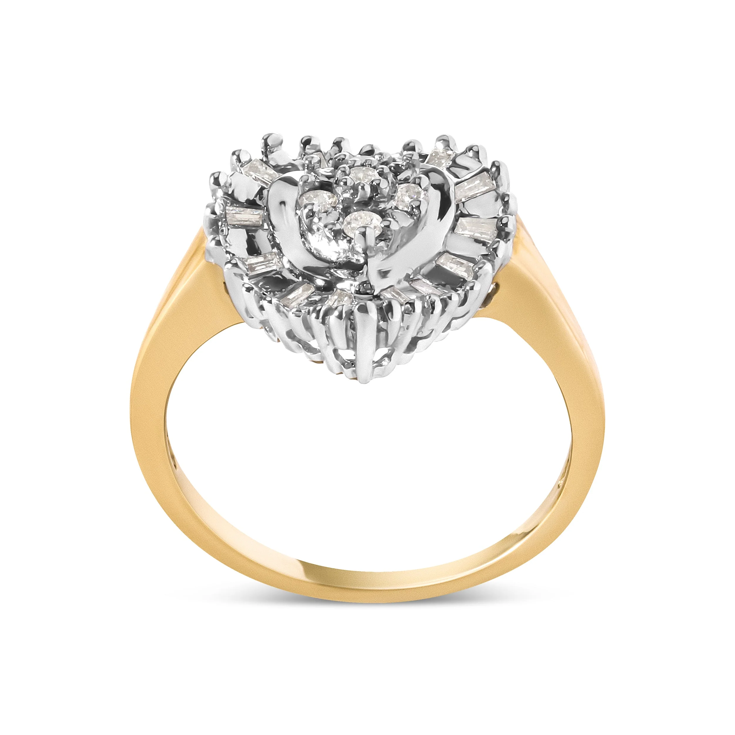 10K Yellow Gold 1/4 Cttw Round and Baguette cut Diamond Heart Shape Ballerina Ring (H-I Color, I1-I2 Clarity) - Ring Size 7 - Image 6