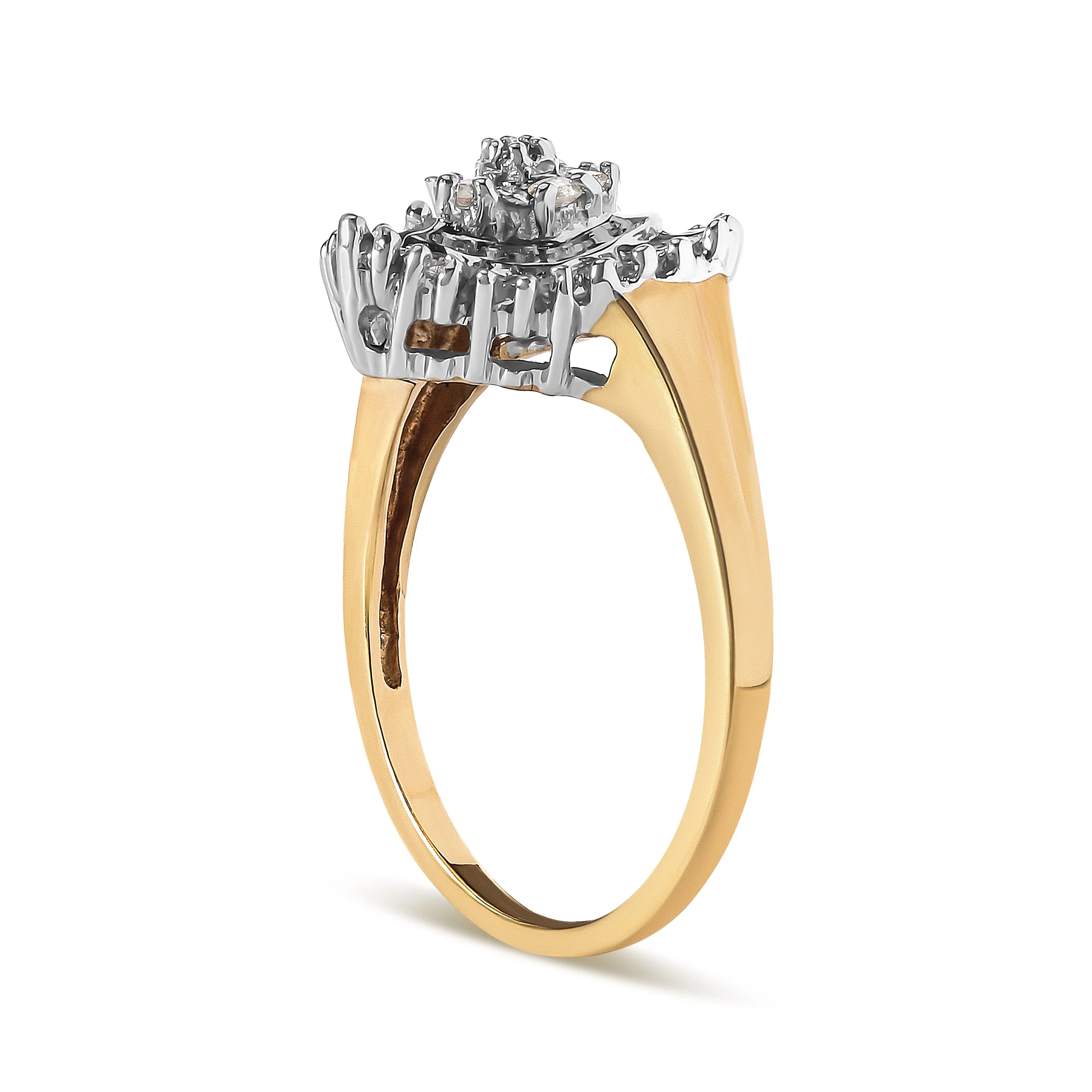 10K Yellow Gold 1/4 Cttw Round and Baguette cut Diamond Heart Shape Ballerina Ring (H-I Color, I1-I2 Clarity) - Ring Size 7 - Image 7