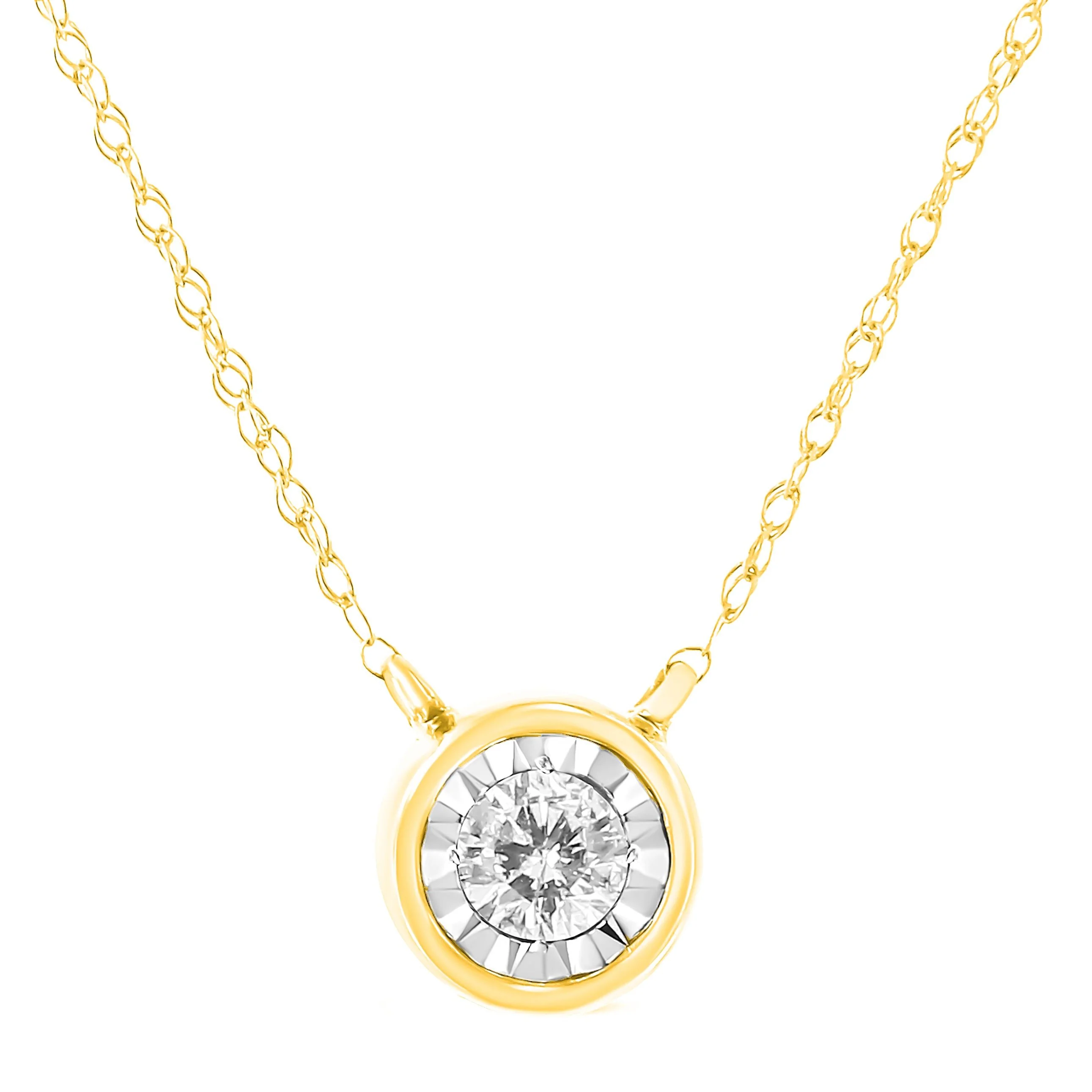 10K Yellow Gold 1/4 Cttw Round Brilliant-Cut Diamond Modern Bezel-Set Solitaire Pendant Necklace (J-K Color, I2-I3 Clarity) - 16" with 2" Extender - Image 2
