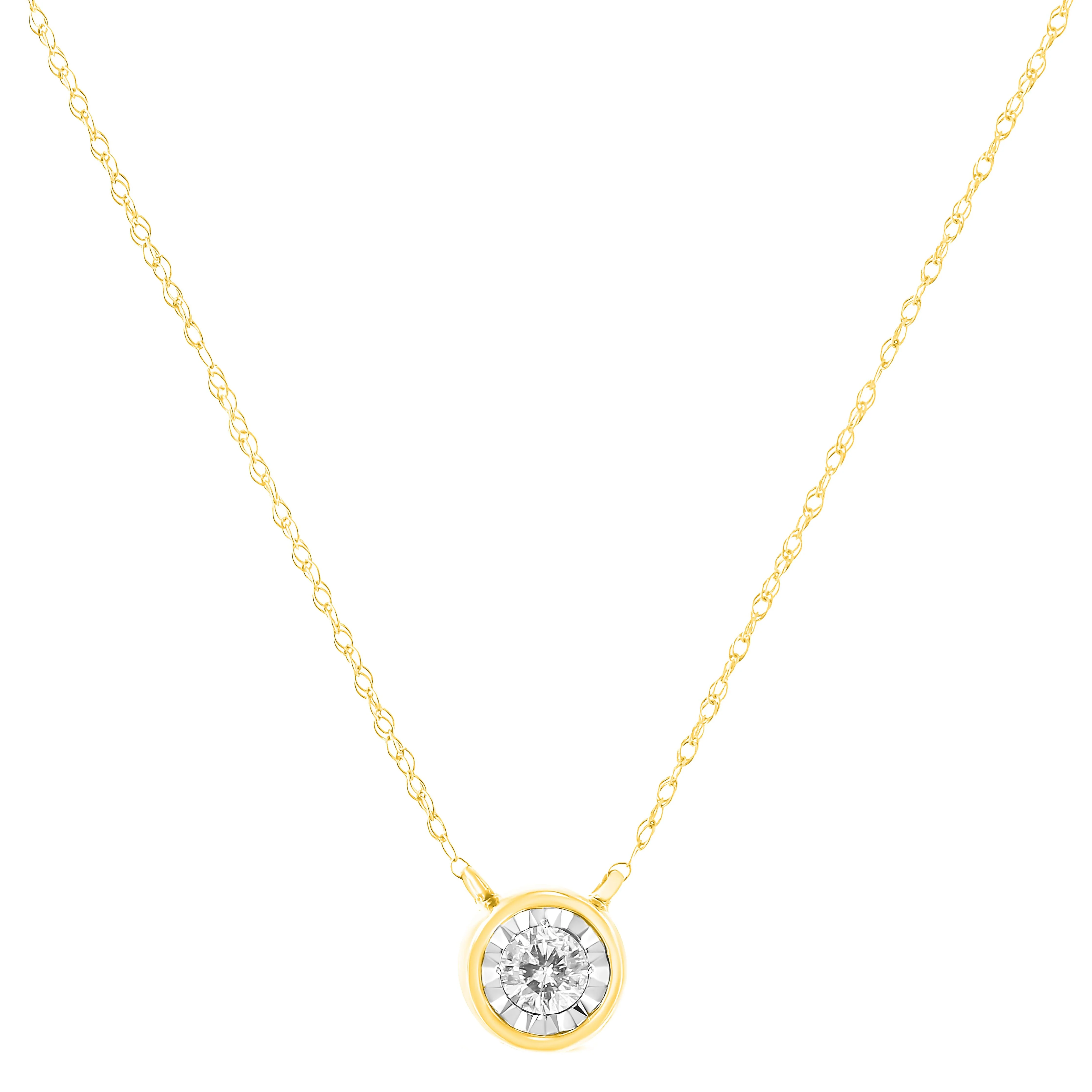 10K Yellow Gold 1/4 Cttw Round Brilliant-Cut Diamond Modern Bezel-Set Solitaire Pendant Necklace (J-K Color, I2-I3 Clarity) - 16" with 2" Extender - Image 3