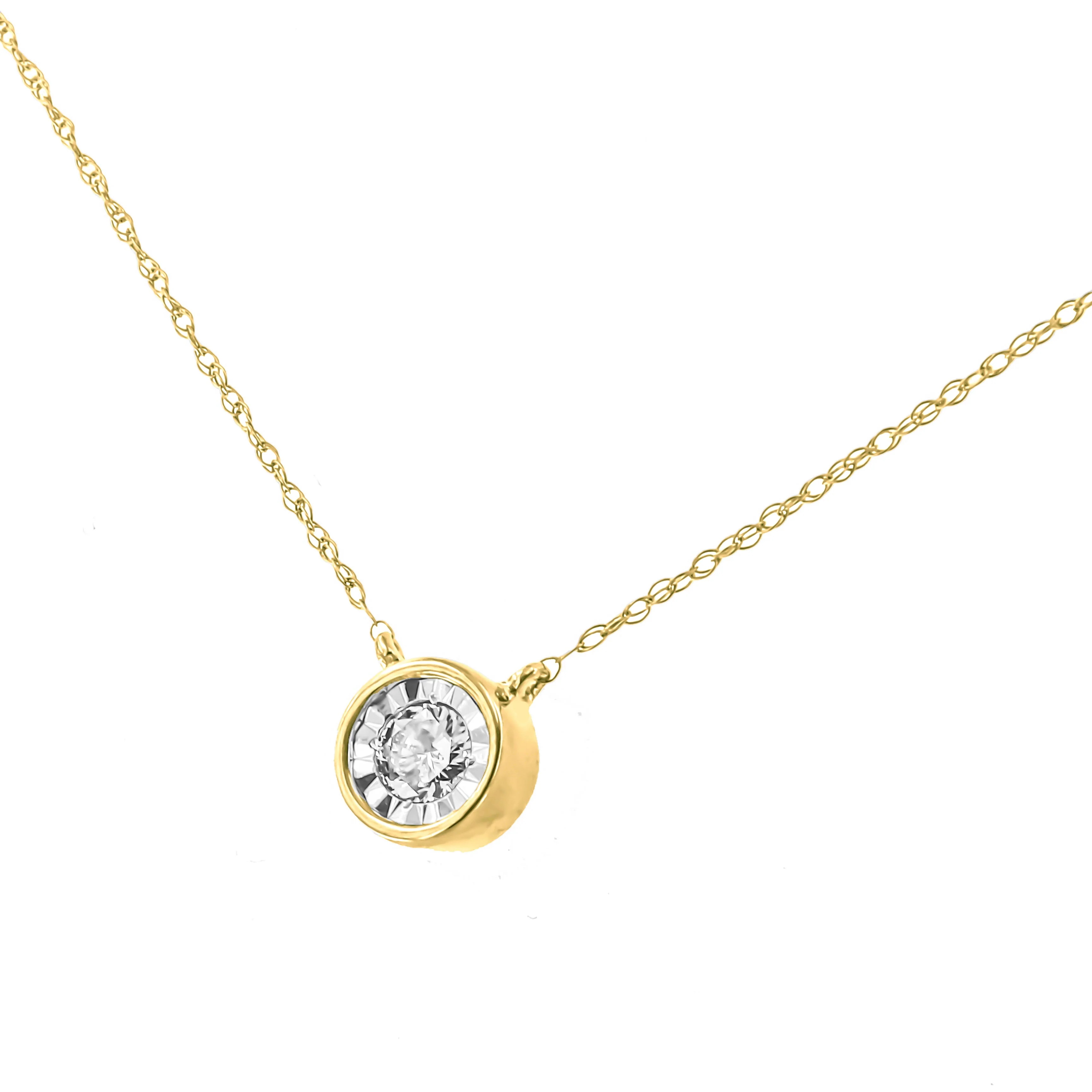 10K Yellow Gold 1/4 Cttw Round Brilliant-Cut Diamond Modern Bezel-Set Solitaire Pendant Necklace (J-K Color, I2-I3 Clarity) - 16" with 2" Extender - Image 4