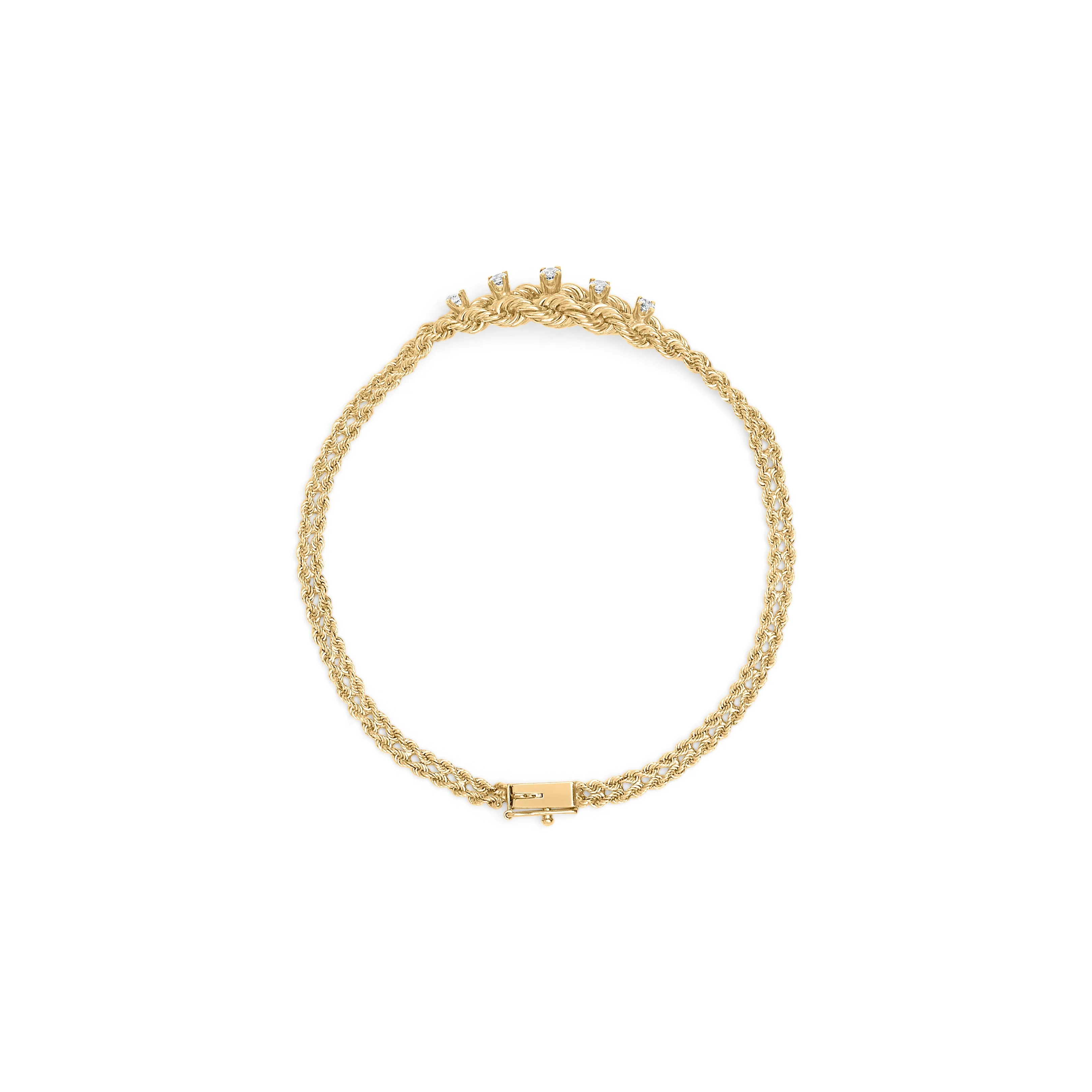 10K Yellow Gold 1/4 Cttw Round-Cut Diamond Basket Weave Rope Chain Style 7" Bracelet (H-I Color, I1-I2 Clarity) - Image 3