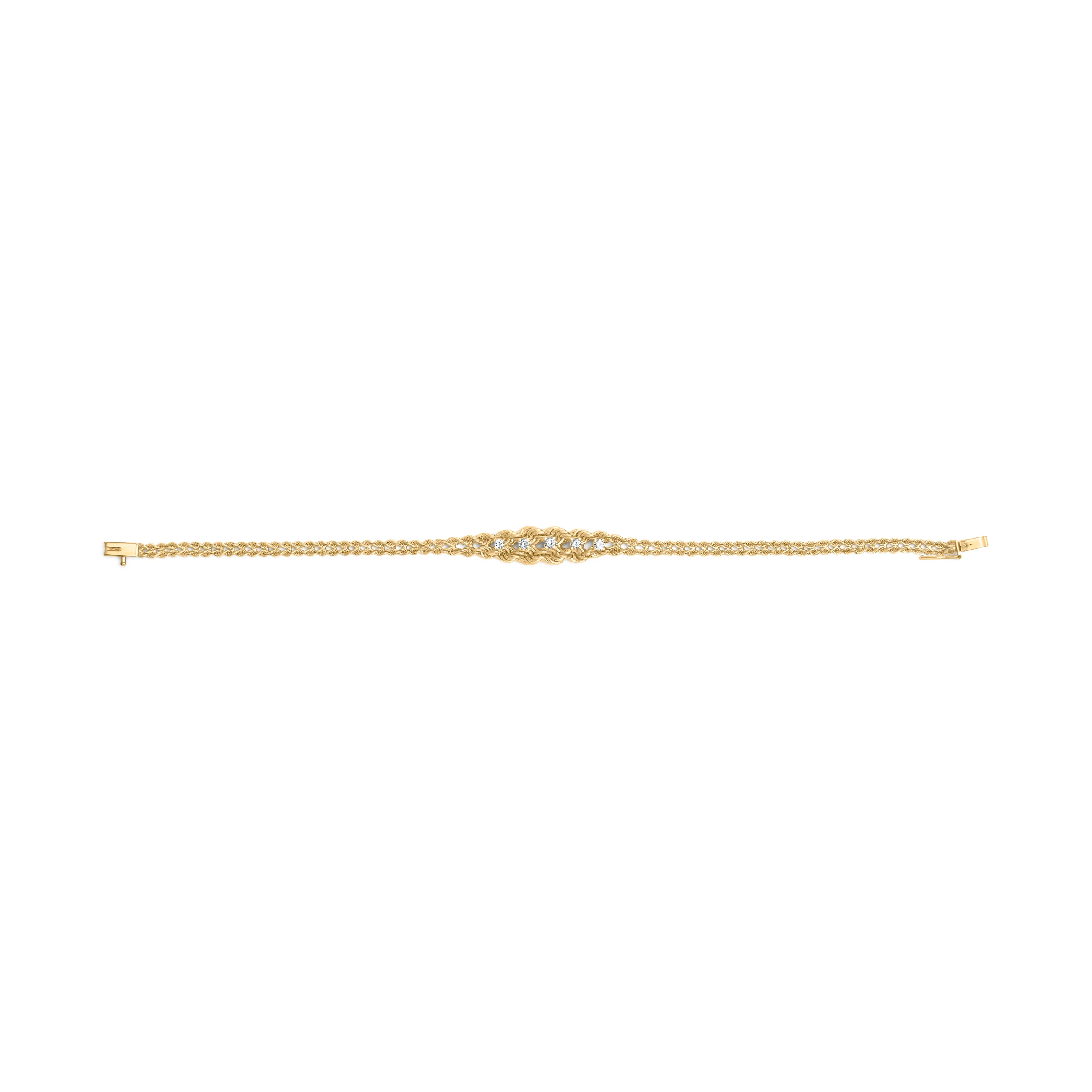 10K Yellow Gold 1/4 Cttw Round-Cut Diamond Basket Weave Rope Chain Style 7" Bracelet (H-I Color, I1-I2 Clarity) - Image 4