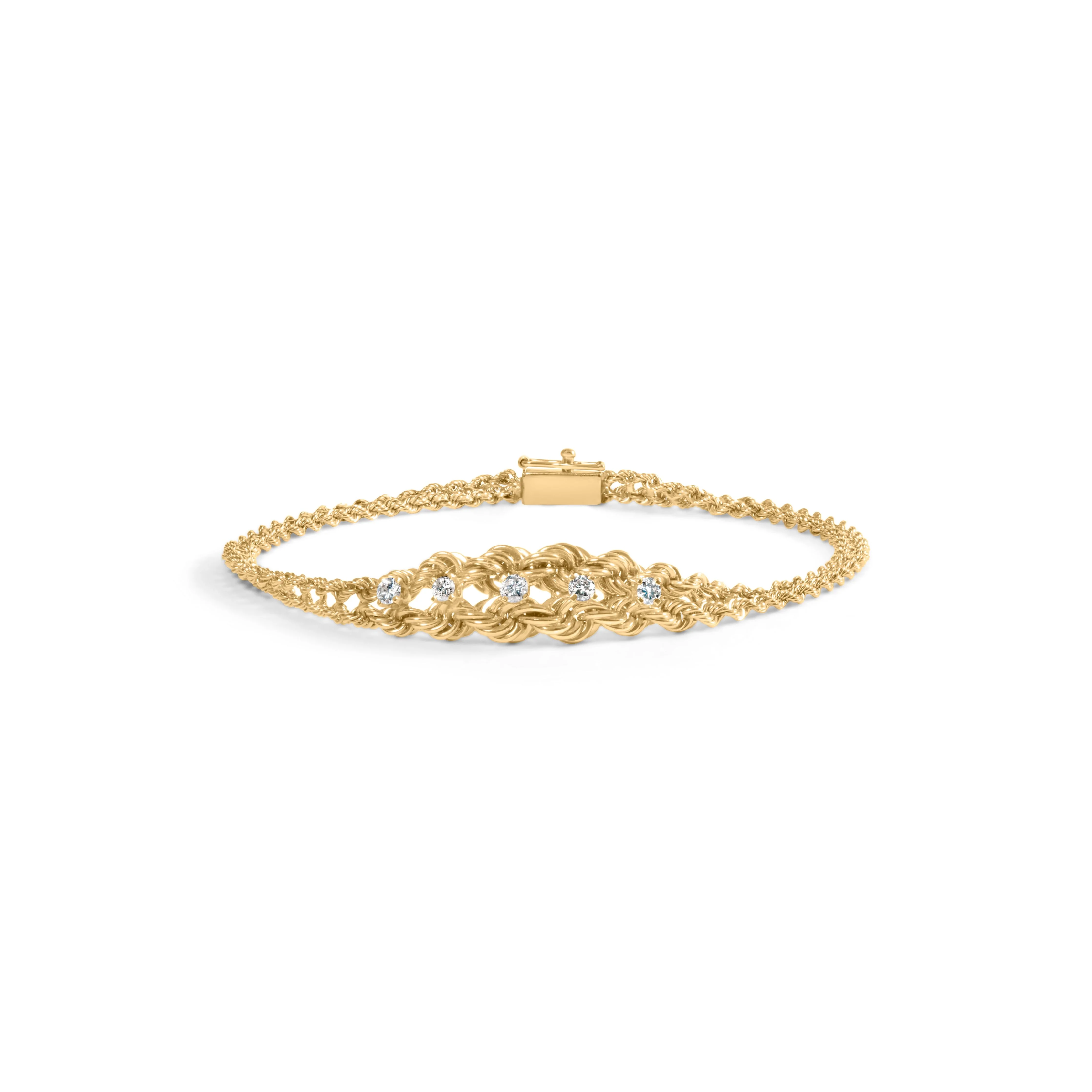 10K Yellow Gold 1/4 Cttw Round-Cut Diamond Basket Weave Rope Chain Style 7" Bracelet (H-I Color, I1-I2 Clarity) - Image 5