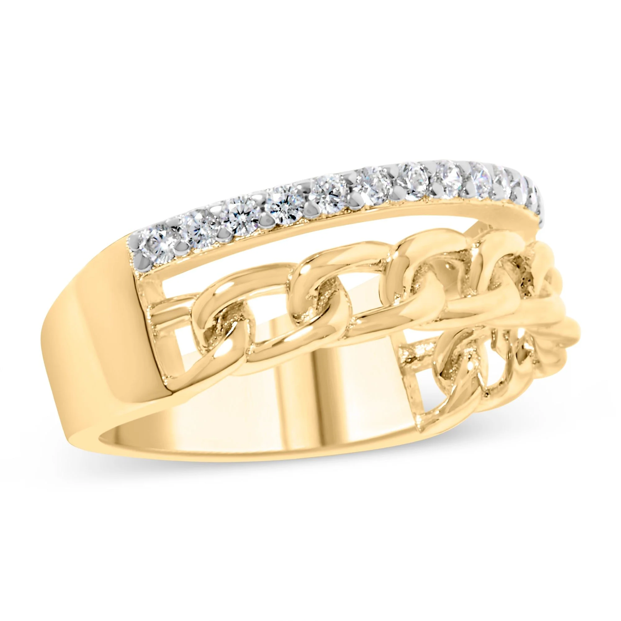 10K Yellow Gold 1/5 Cttw Diamond Cuban Link Ring Band (I-J Color, I2-I3 Clarity) - Size 7 - Image 3