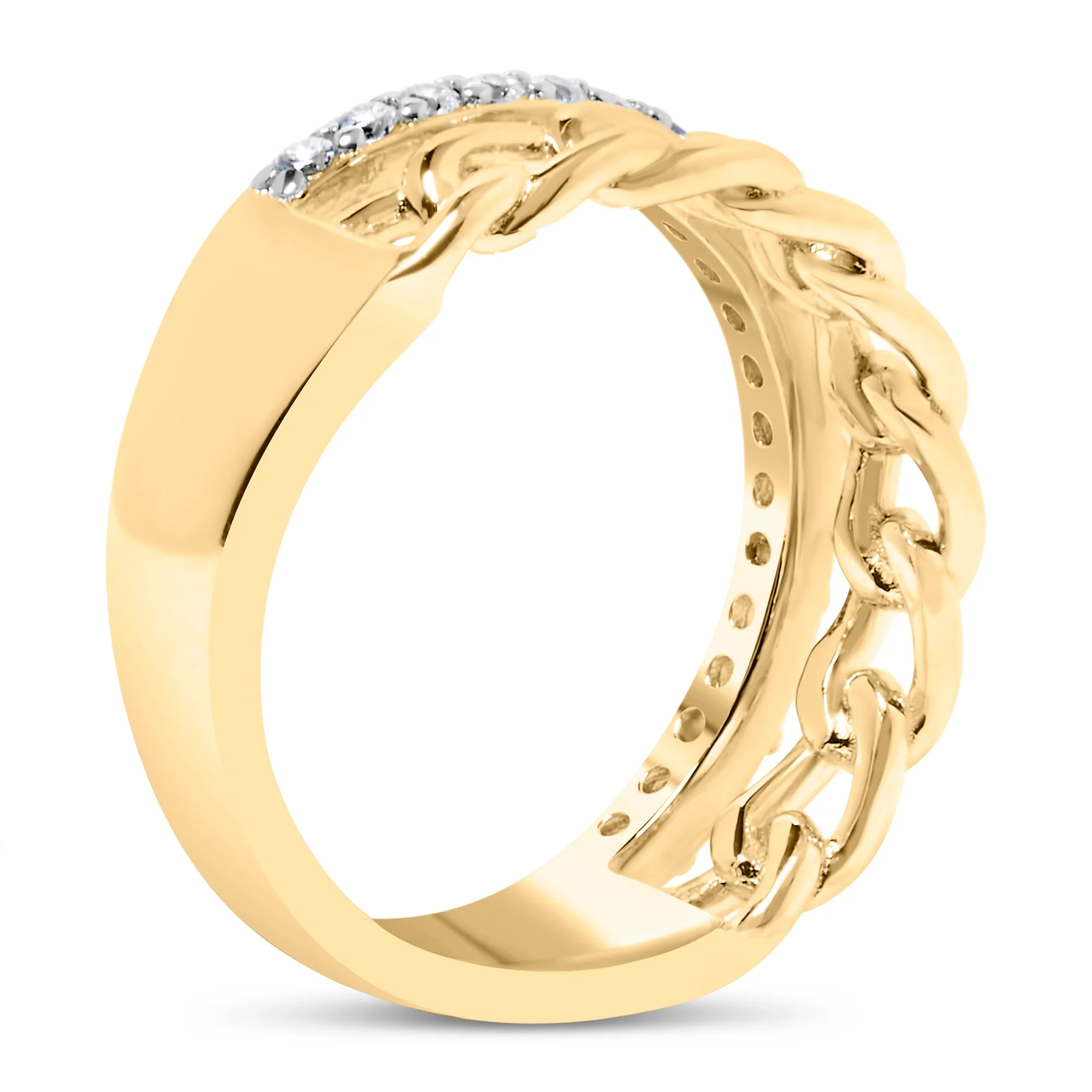 10K Yellow Gold 1/5 Cttw Diamond Cuban Link Ring Band (I-J Color, I2-I3 Clarity) - Size 7 - Image 4