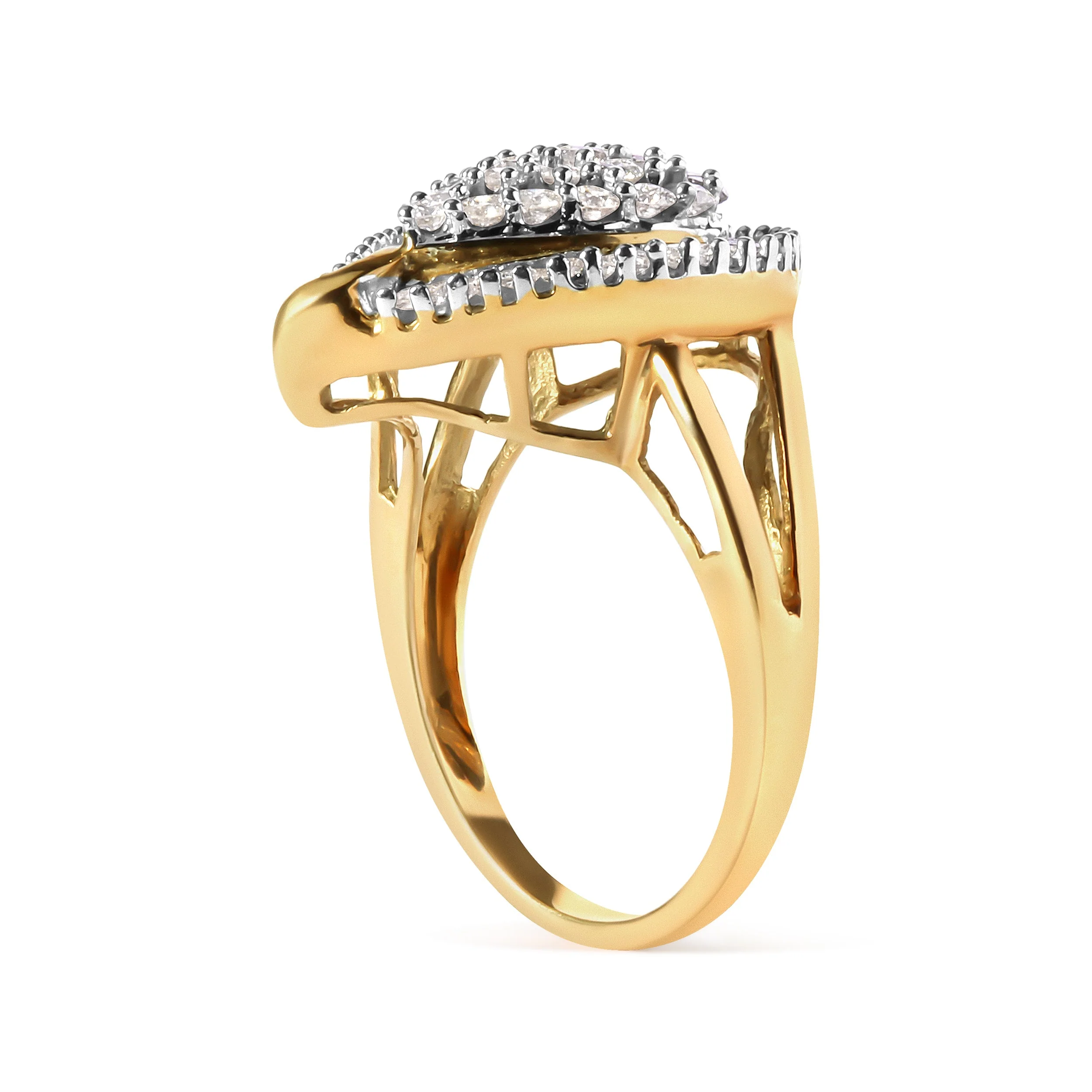 10K Yellow Gold 1 Cttw Round and Baguette Cut Diamond Ballerina Cluster Ring (H-I Color, SI2-I1 Clarity) - Image 3