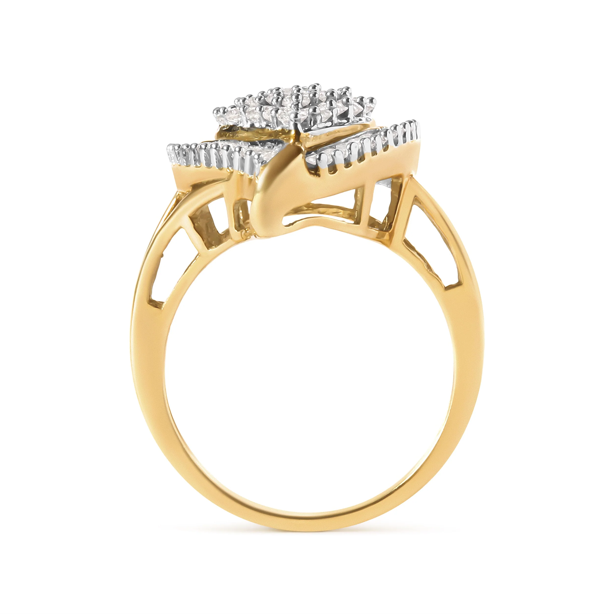 10K Yellow Gold 1 Cttw Round and Baguette Cut Diamond Ballerina Cluster Ring (H-I Color, SI2-I1 Clarity) - Image 7