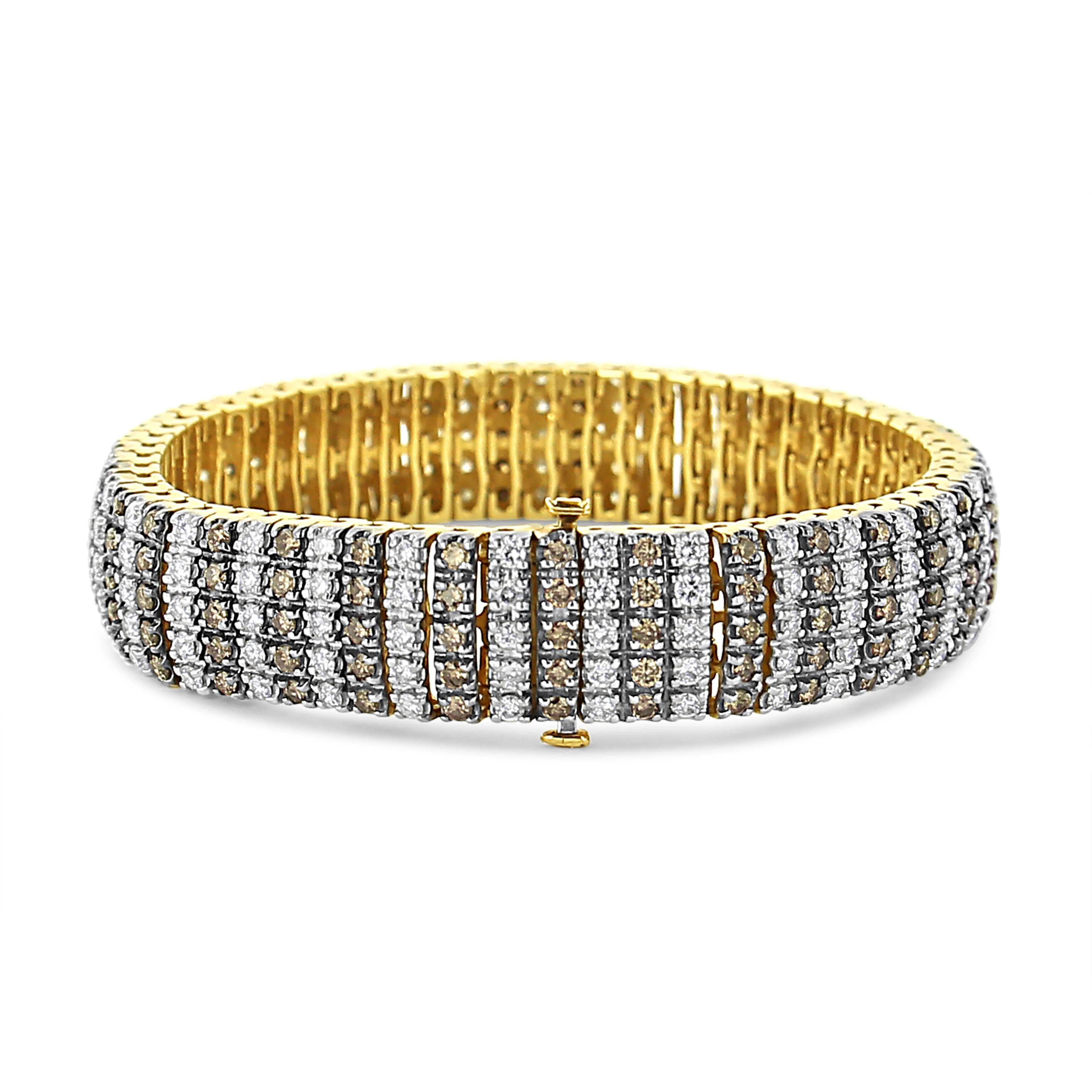 10K Yellow Gold 10-1/3 Cttw Alternating Coco Color and White Diamond 5 Row Tennis Bracelet (Brown/H-I Color, SI1-SI2 Clarity) - Size 7.25 - Image 2