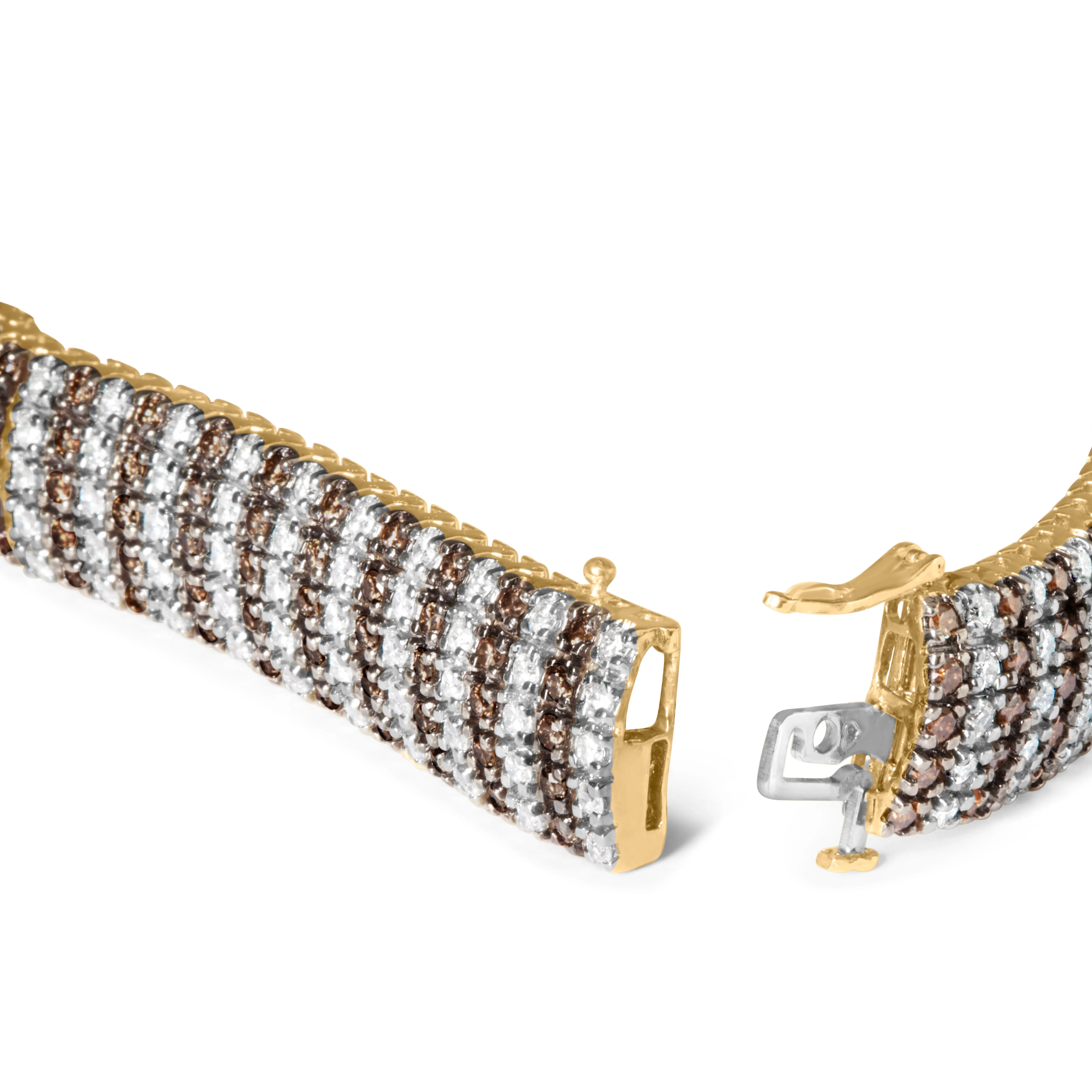 10K Yellow Gold 10-1/3 Cttw Alternating Coco Color and White Diamond 5 Row Tennis Bracelet (Brown/H-I Color, SI1-SI2 Clarity) - Size 7.25 - Image 5