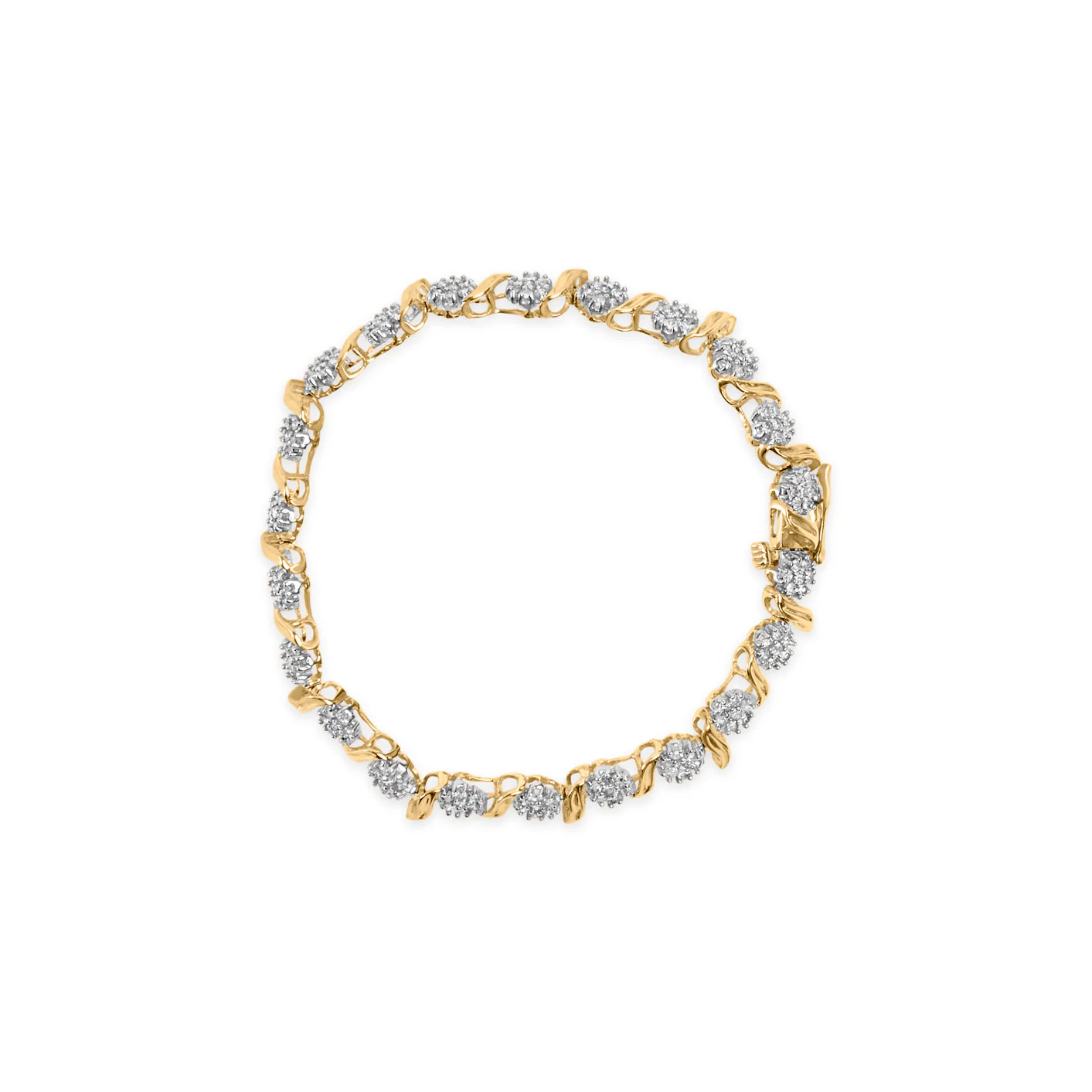 10K Yellow Gold 2.00 Cttw Round Cut Diamond 'S' Cluster Bracelet (J-K Color, I1-I2 Clarity) - Image 3