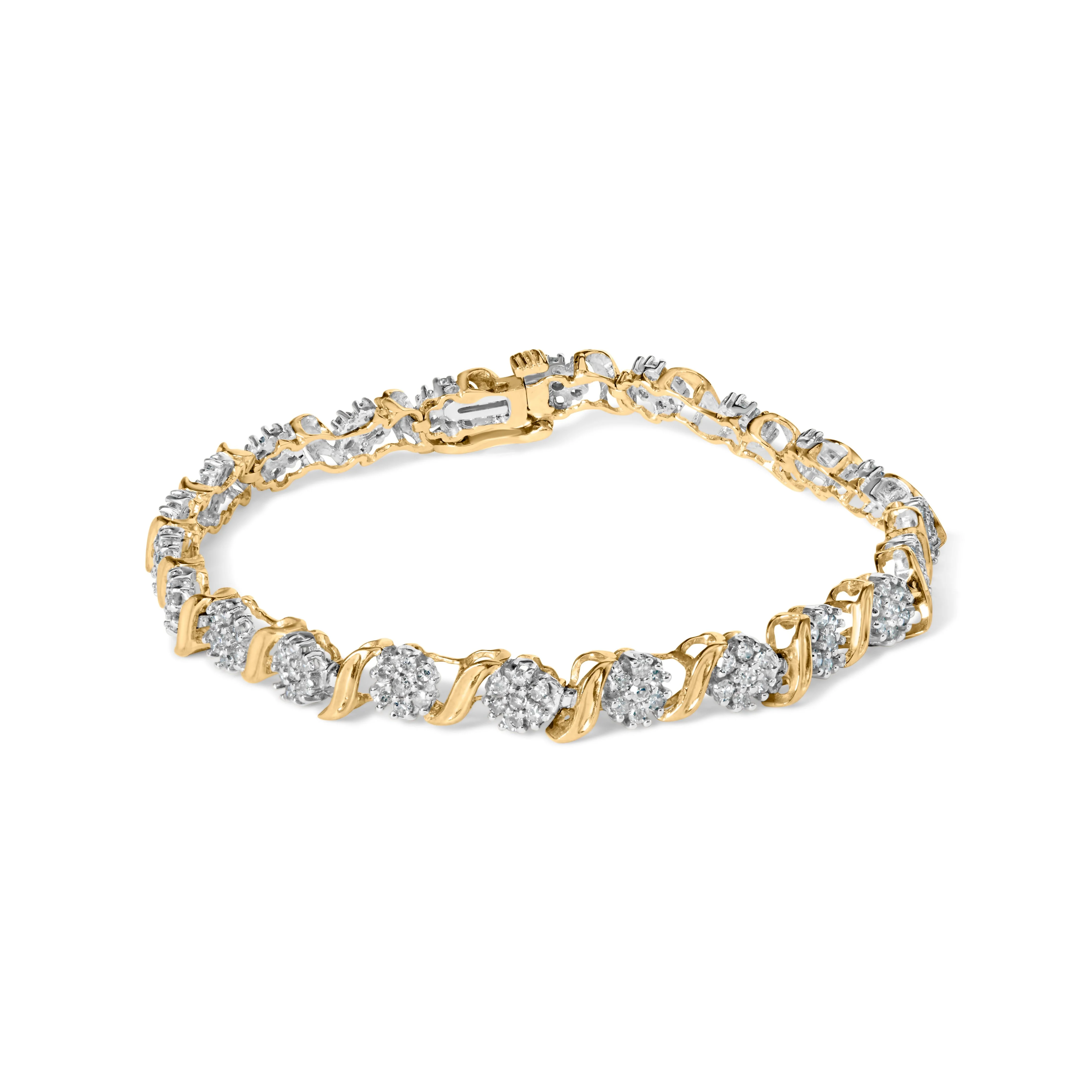 10K Yellow Gold 2.00 Cttw Round Cut Diamond 'S' Cluster Bracelet (J-K Color, I1-I2 Clarity) - Image 5