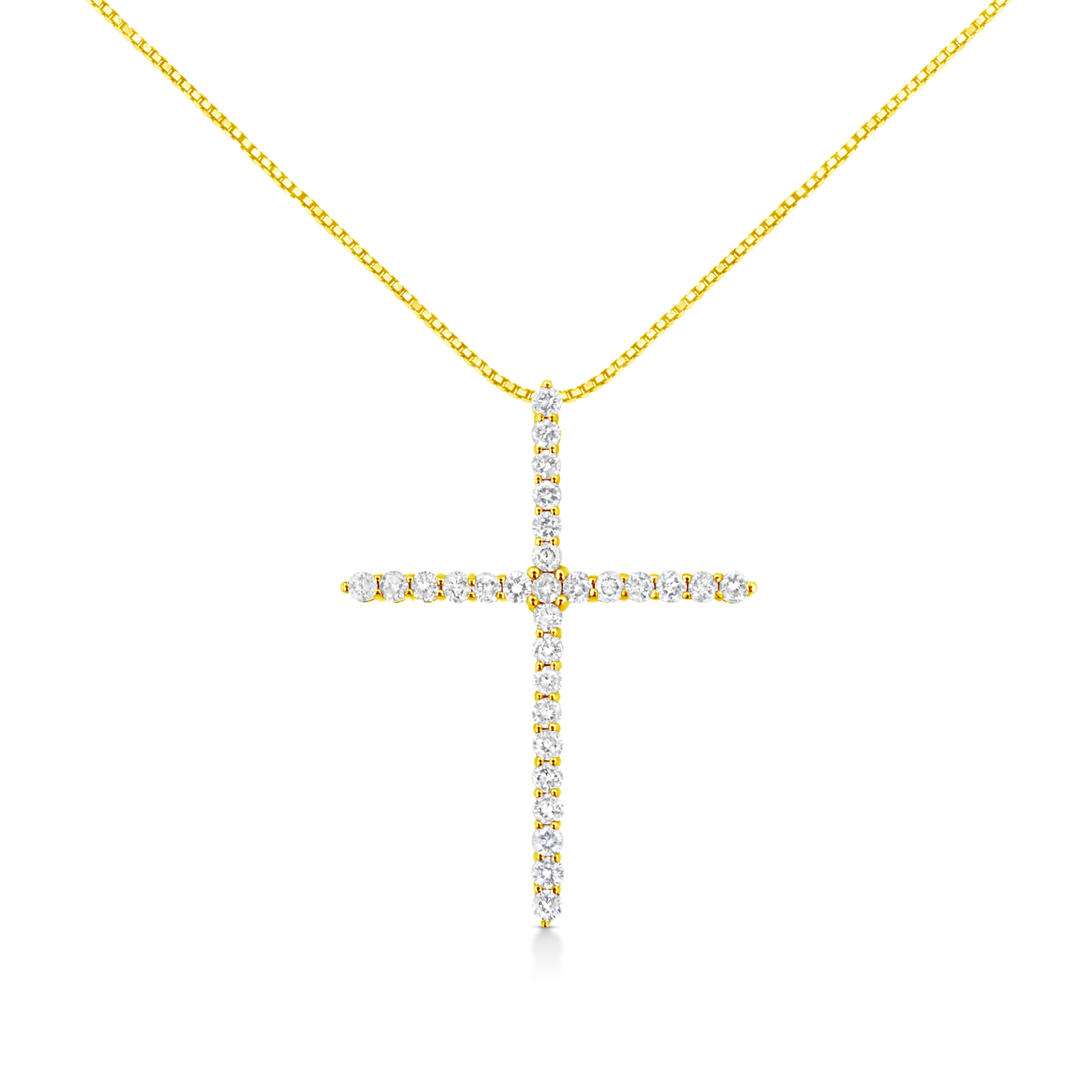 10K Yellow Gold 3.00 cttw Round-Cut Diamond Cross 18" Pendant Necklace (J-K Color, I1-I2 Clarity) - Image 5