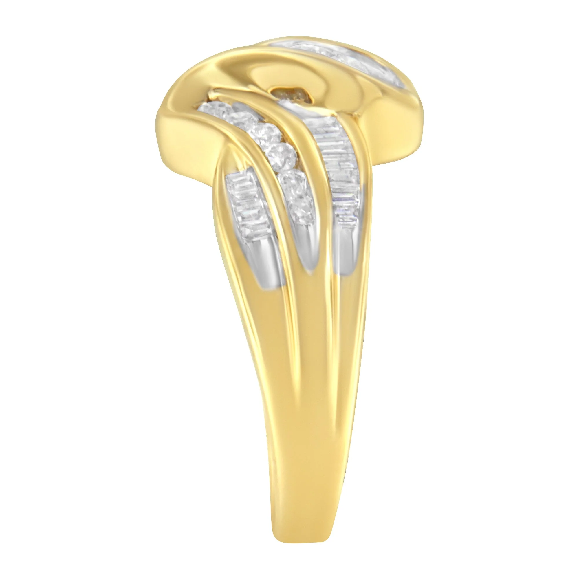 10K Yellow Gold 3/4 Cttw Channel Set Round and Baguette-cut Diamond Double Shank Bypass Ring (J-K Color, I1-I2 Clarity) - Size 6.75 - Image 10
