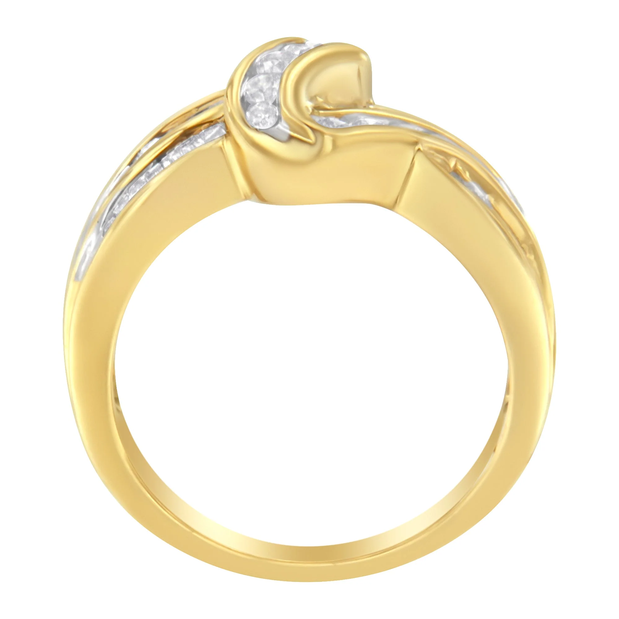 10K Yellow Gold 3/4 Cttw Channel Set Round and Baguette-cut Diamond Double Shank Bypass Ring (J-K Color, I1-I2 Clarity) - Size 6.75 - Image 3