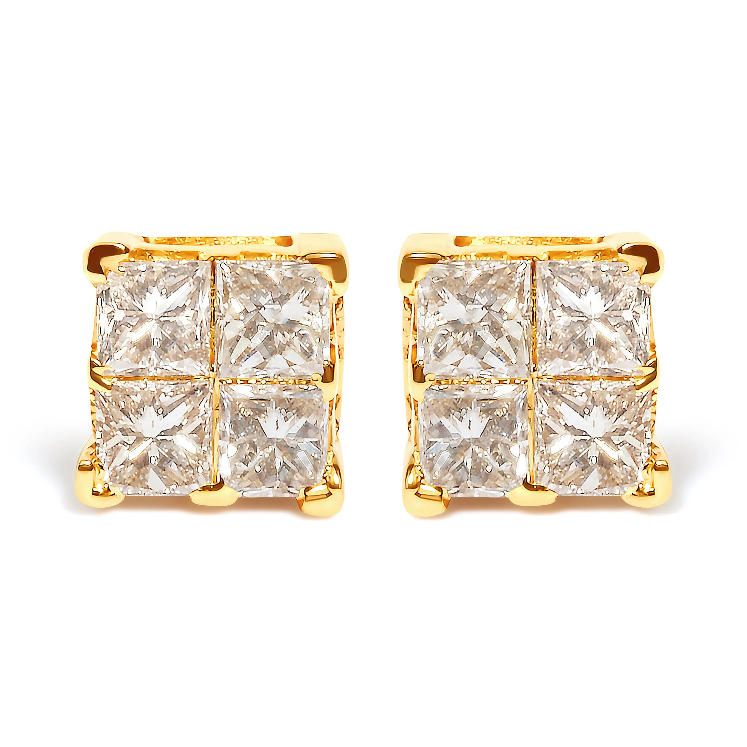 10K Yellow Gold 3/4 Cttw Invisible Set Princess-Cut Diamond Composite Square Stud Earrings (I-J Color, I2-I3 Clarity) - Image 5
