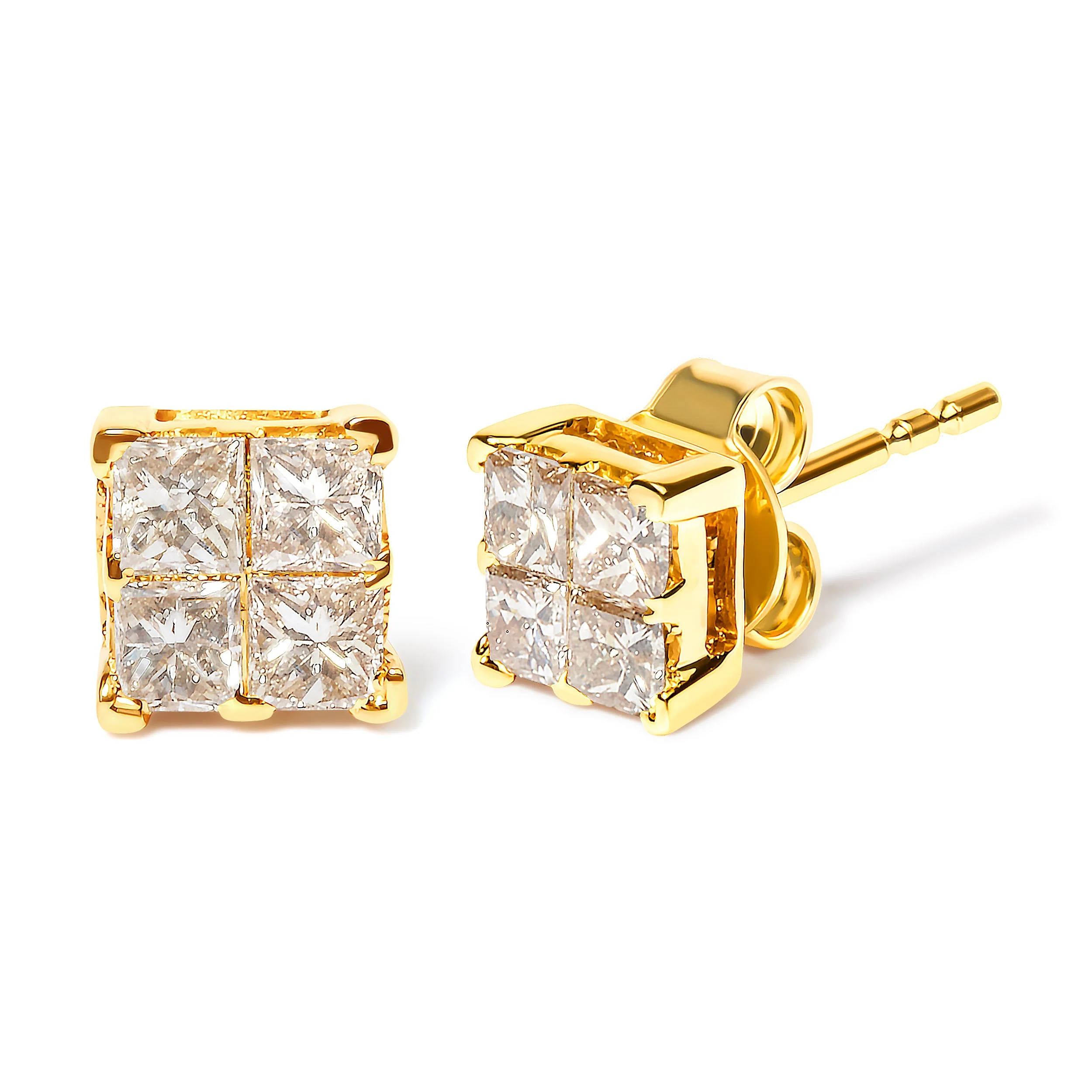 10K Yellow Gold 3/4 Cttw Invisible Set Princess-Cut Diamond Composite Square Stud Earrings (I-J Color, I2-I3 Clarity) - Image 6