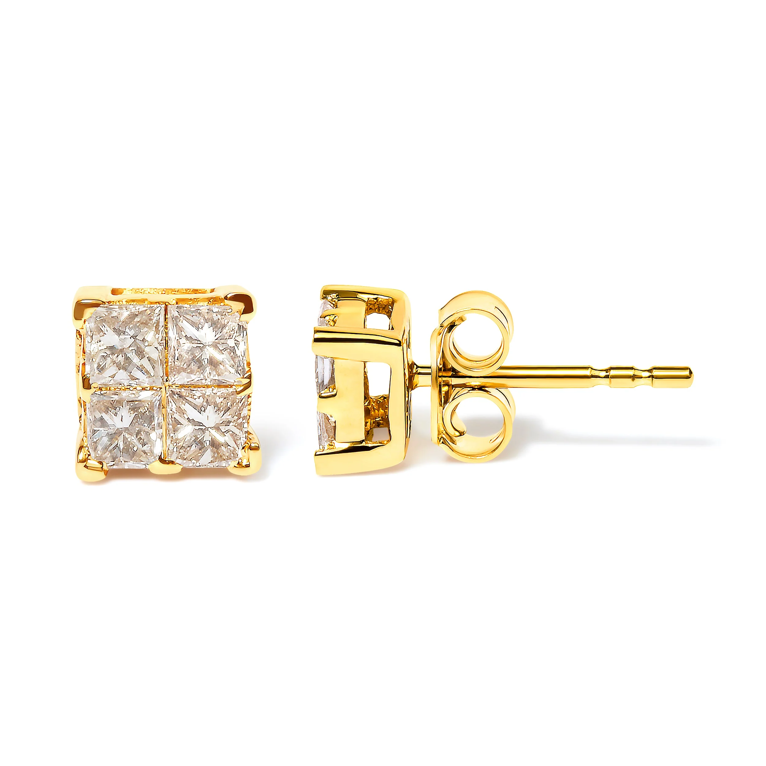 10K Yellow Gold 3/4 Cttw Invisible Set Princess-Cut Diamond Composite Square Stud Earrings (I-J Color, I2-I3 Clarity) - Image 7