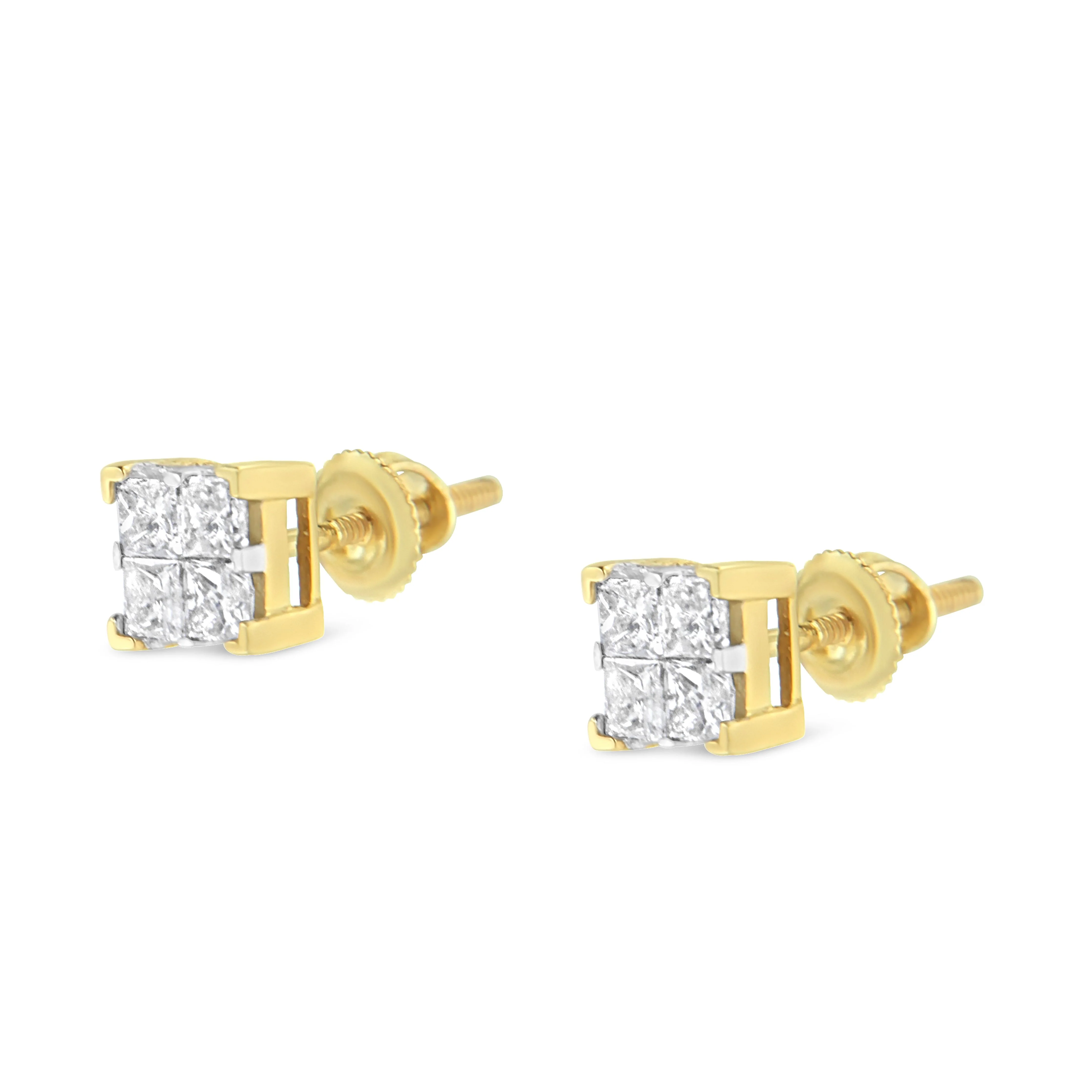 10K Yellow Gold 3/4 Cttw Invisible Set Princess-Cut Diamond Composite Square Stud Earrings (I-J Color, I2-I3 Clarity) - Image 8