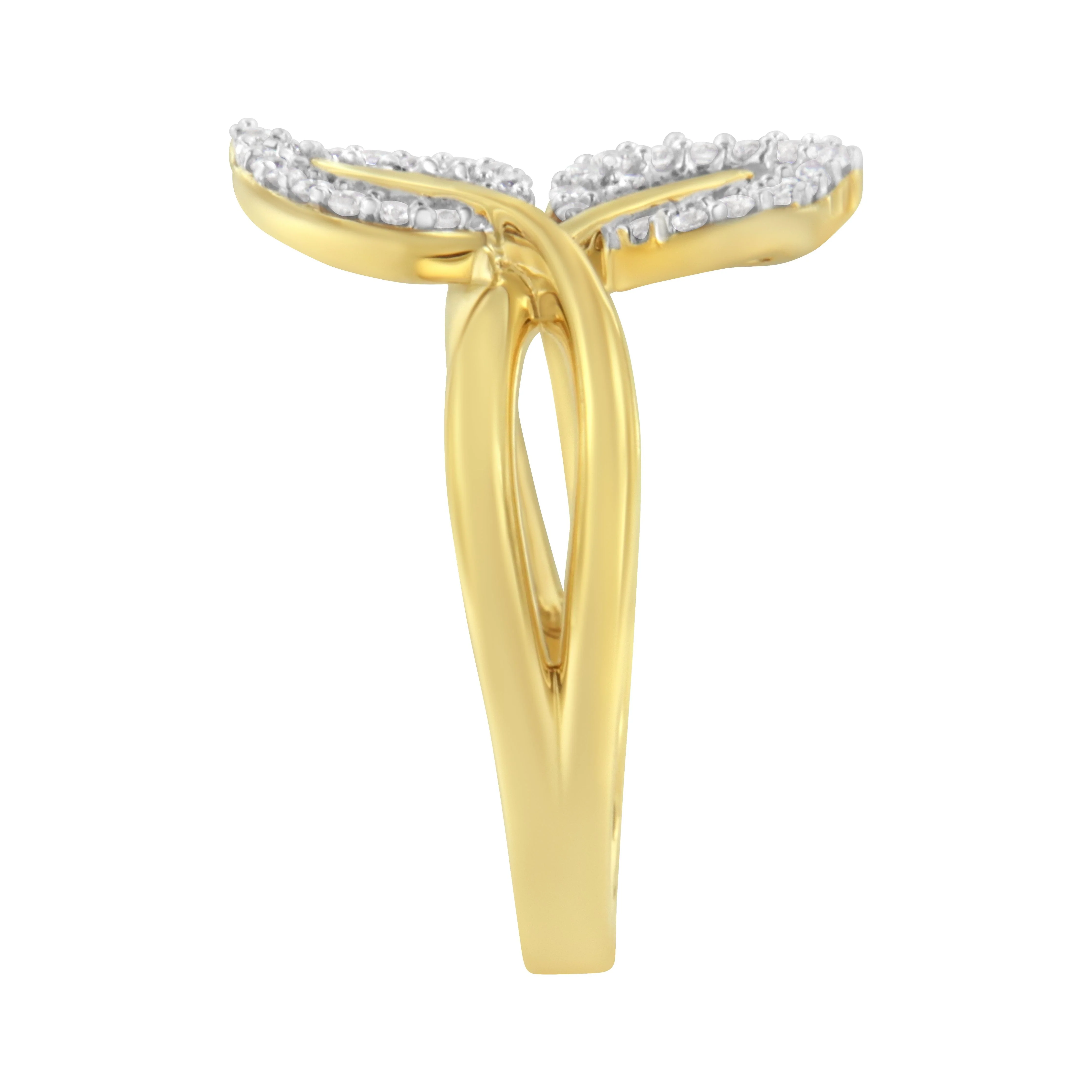 10K Yellow Gold 3/8 Cttw Round and Baguette-Cut Diamond Leaf Cocktail Ring - Size 7 (I-J Color, I1-I2 Clarity) - Image 10