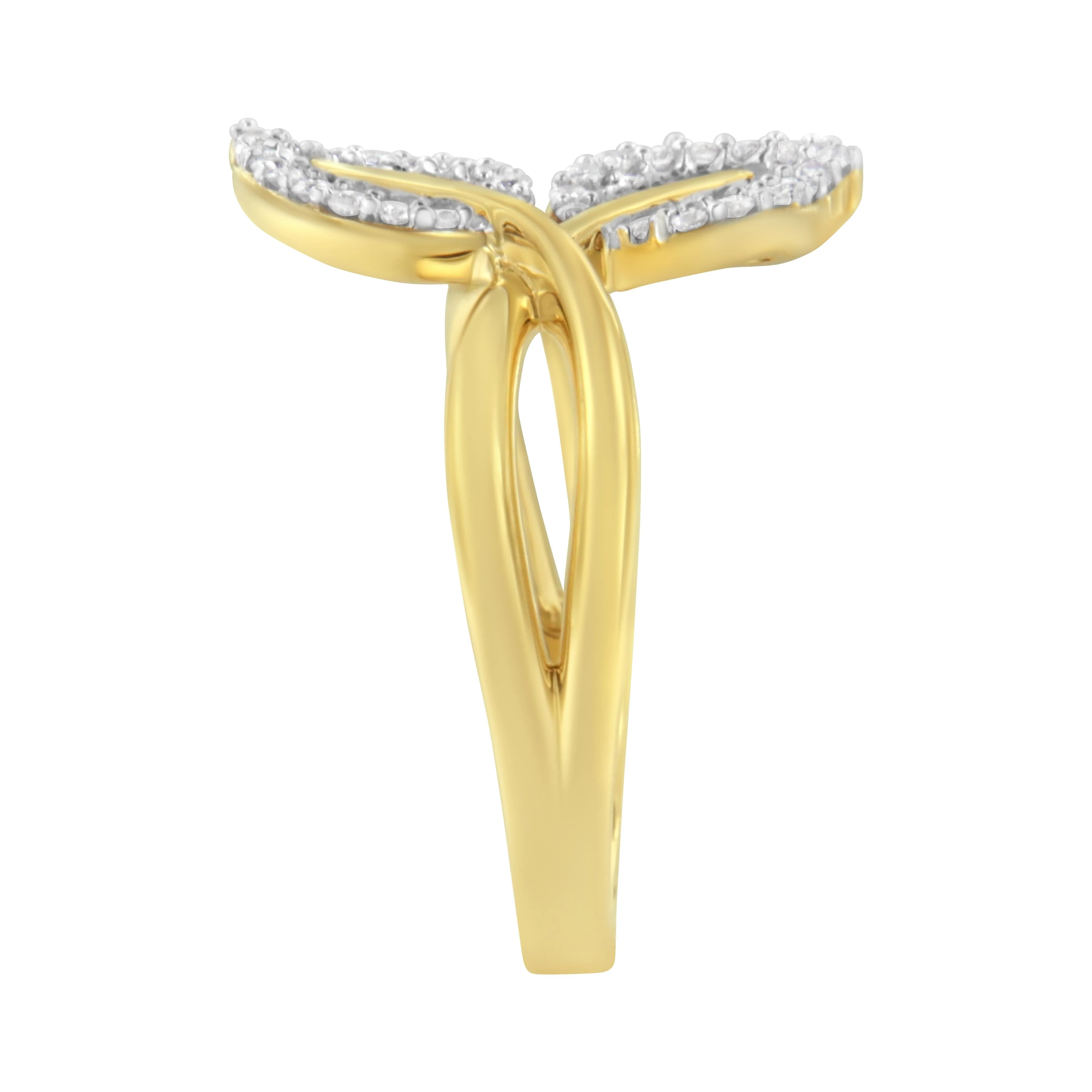 10K Yellow Gold 3/8 Cttw Round and Baguette-Cut Diamond Leaf Cocktail Ring - Size 7 (I-J Color, I1-I2 Clarity) - Image 5