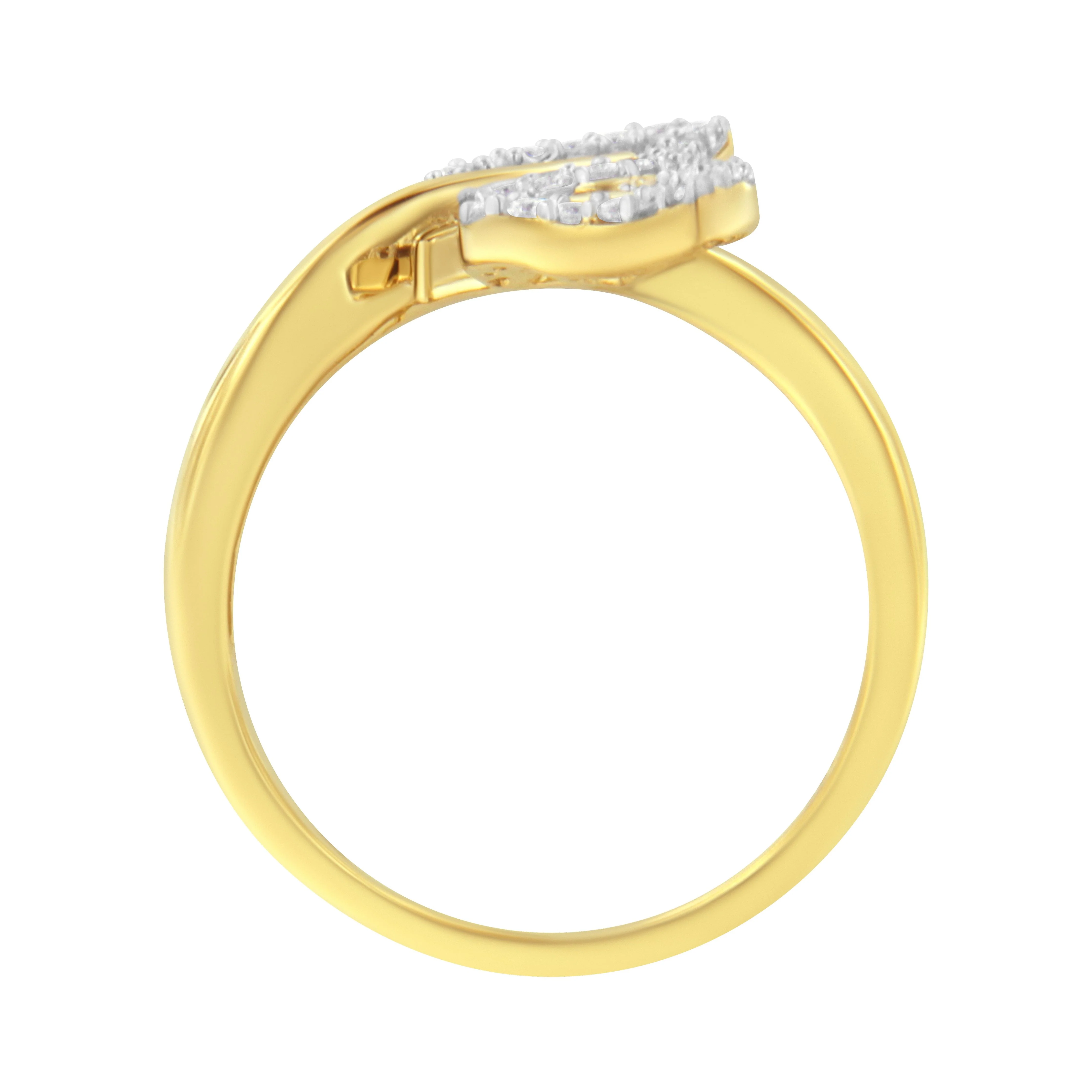 10K Yellow Gold 3/8 Cttw Round and Baguette-Cut Diamond Leaf Cocktail Ring - Size 7 (I-J Color, I1-I2 Clarity) - Image 9
