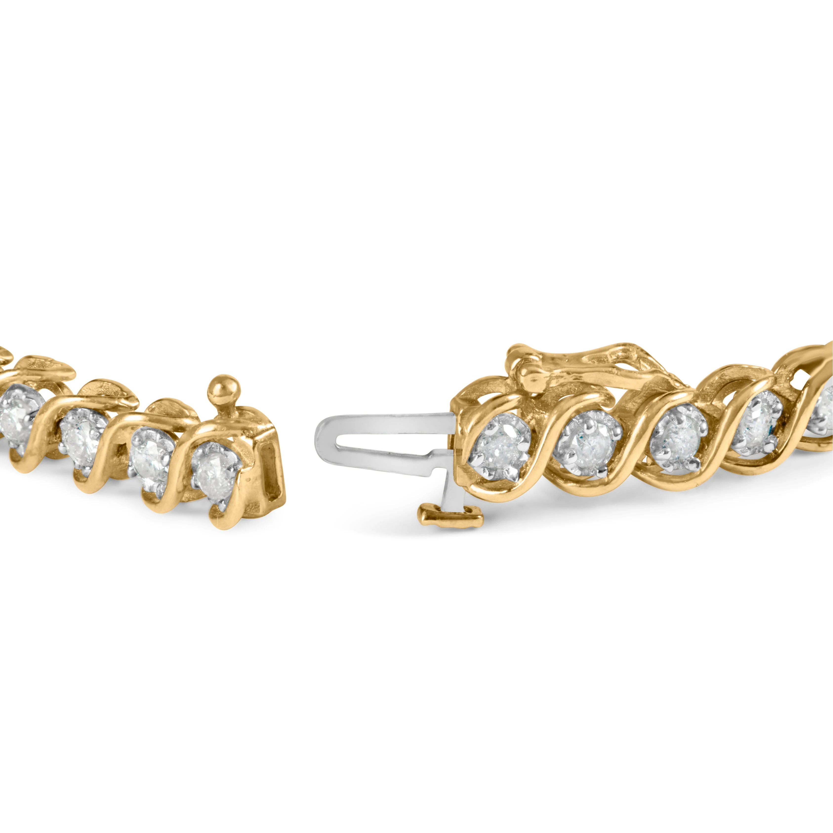 10K Yellow Gold 3 cttw Round-Cut Diamond Spiral Link 7.50" Bracelet (I-J Color, I1-I2 Clarity) - Image 2