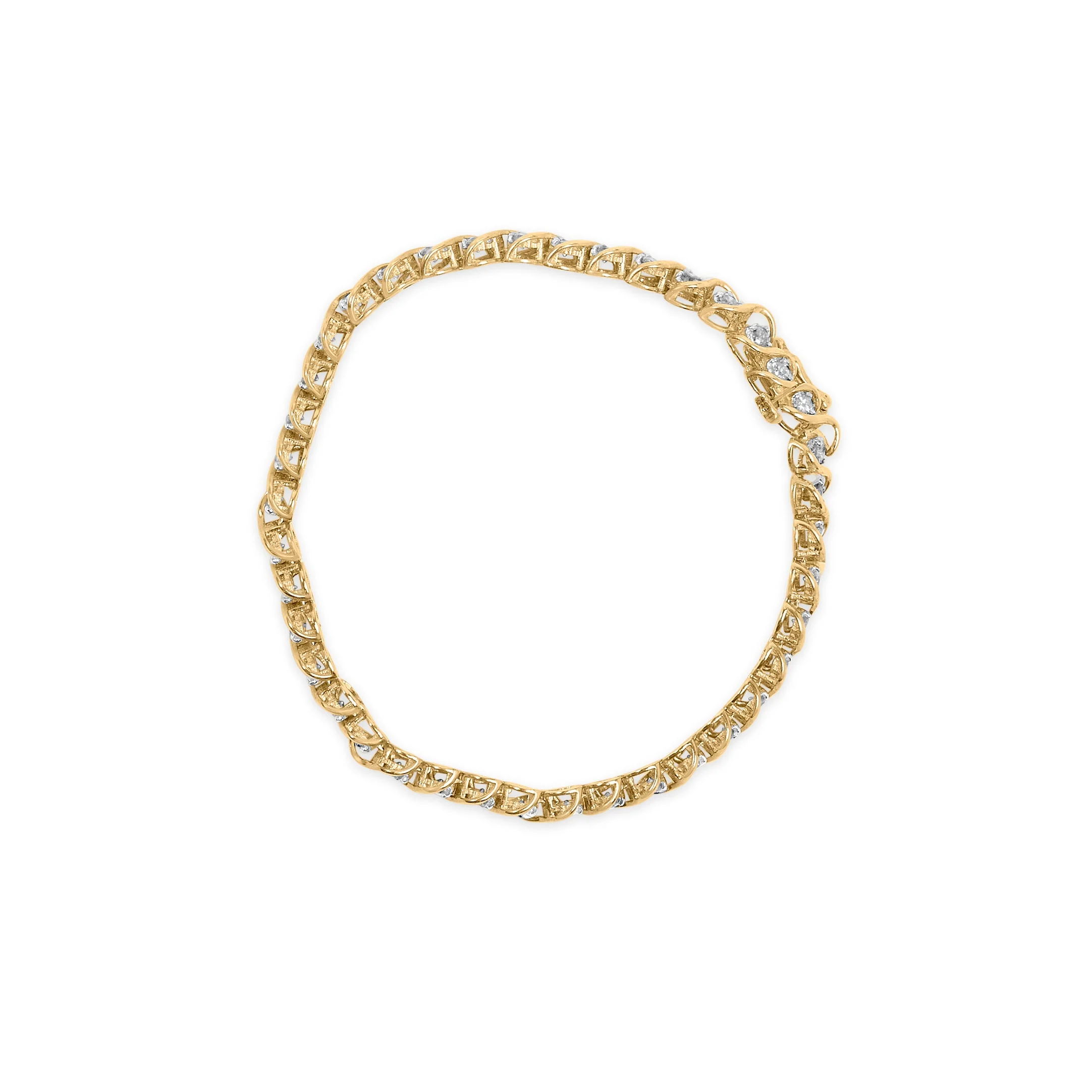 10K Yellow Gold 3 cttw Round-Cut Diamond Spiral Link 7.50" Bracelet (I-J Color, I1-I2 Clarity) - Image 3