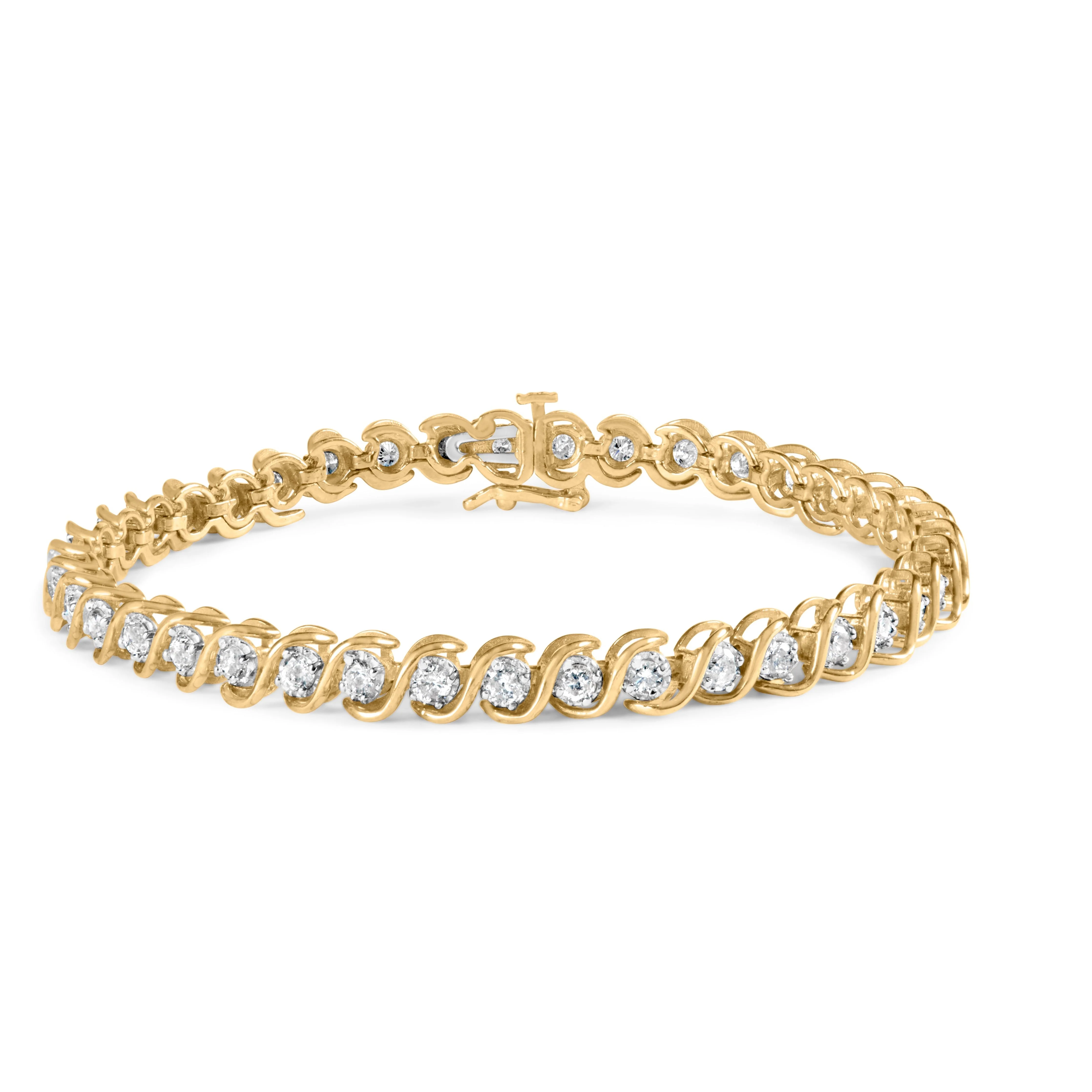 10K Yellow Gold 3 cttw Round-Cut Diamond Spiral Link 7.50" Bracelet (I-J Color, I1-I2 Clarity) - Image 5